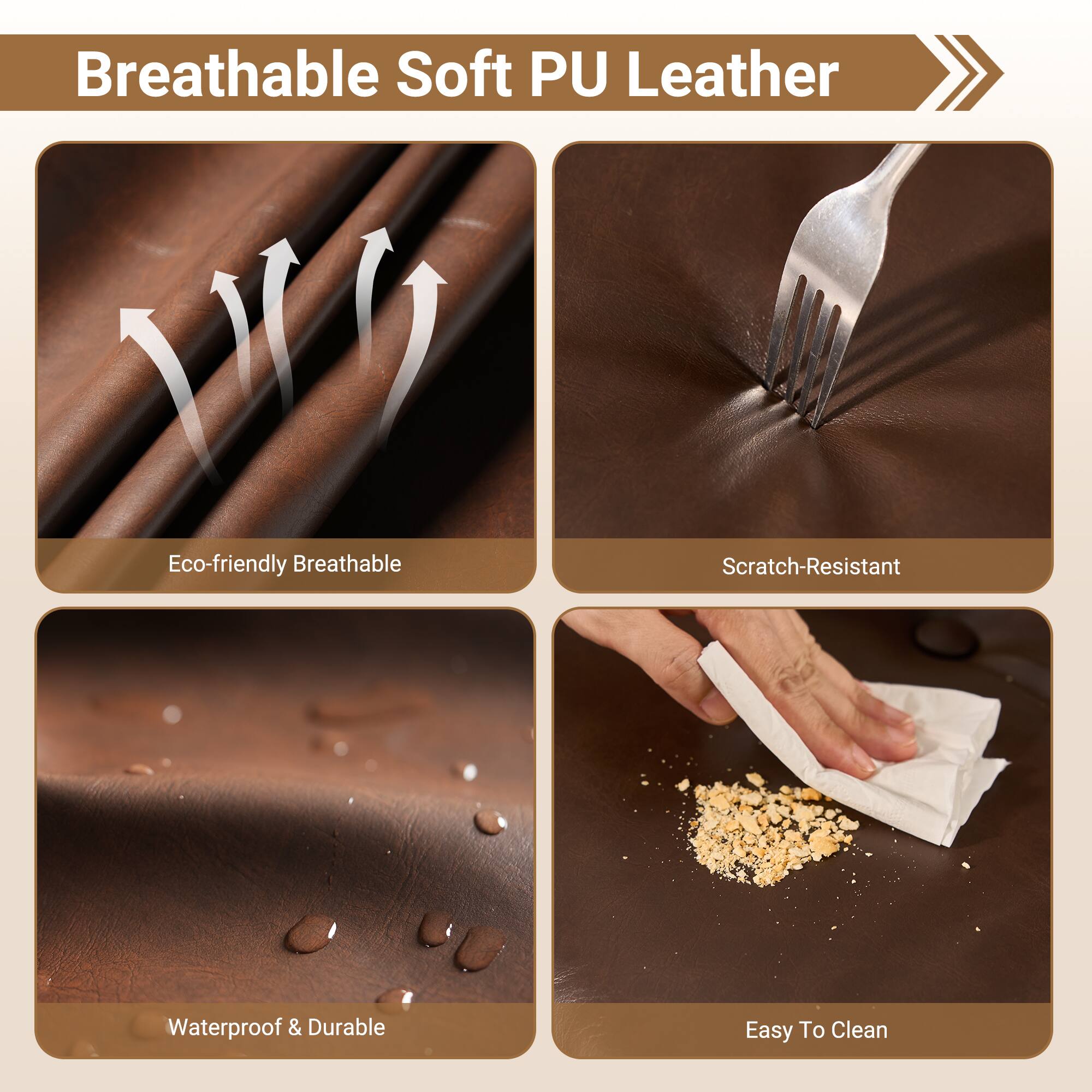 Breathable Soft PU Leather

- Eco-friendly Breathable
- Scratch-Resistant
- Waterproof & Durable
- Easy To Clean