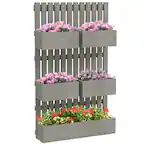 Front. Outsunny - 5 Box Raised Garden Bed with Trellis for Vine Flowers & Climbing Plants, 39" Tall Wall-Mounted Wood Planter Box Set - Gray.