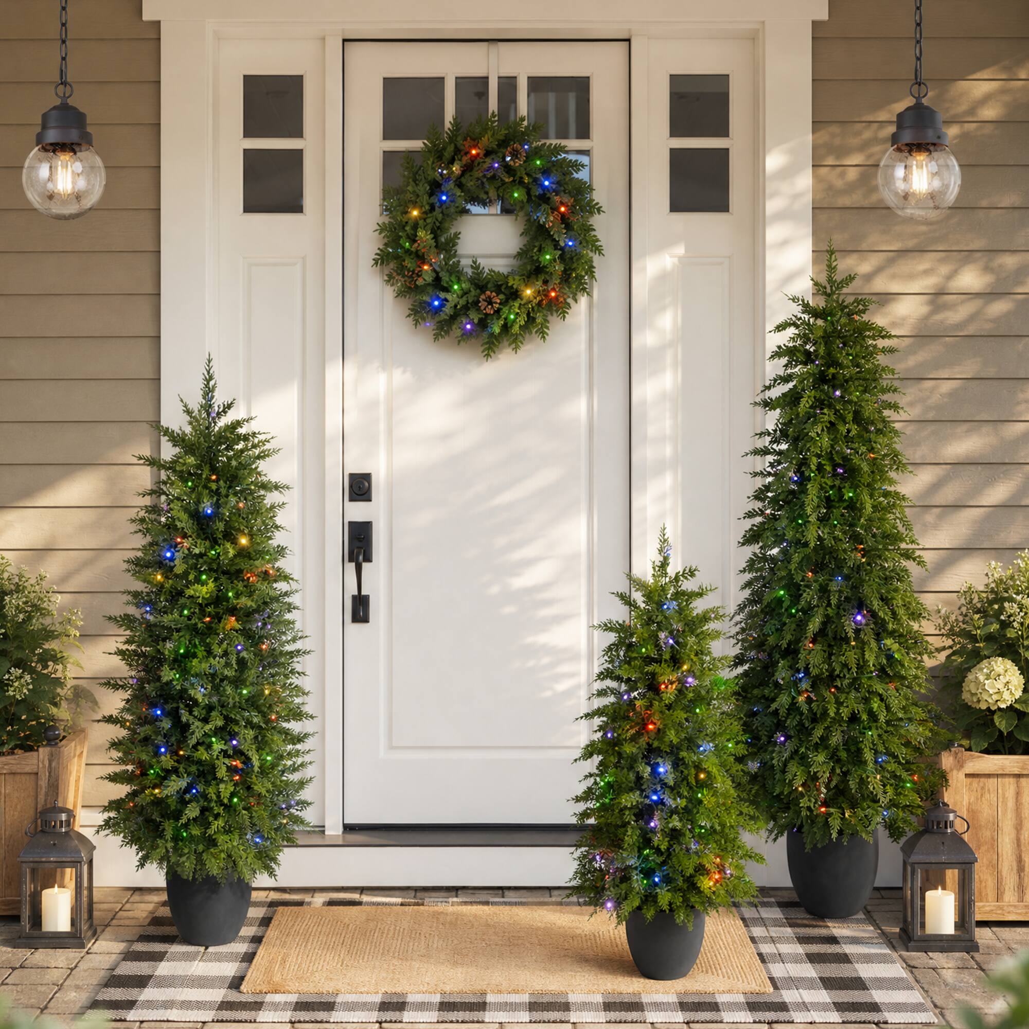 Alt View 5. Glitzhome - 4ft Pre-lit Christmas Artificial Cedar Porch Tree with 100 Lights - Multi.