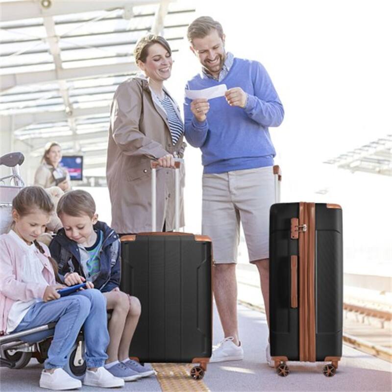 Angle. HTUTWOO - Hardshell ABS Luggage Sets 2 Piece Suitcase Set - Expandable with TSA Lock, Spinner Wheels for Men Women - Black Brown.