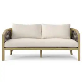 Simpli Home - Parkside SOLID ACACIA WOOD 70 inch Wide Contemporary Outdoor Sofa in Polyester Fabric, Fully Assembled - Natural