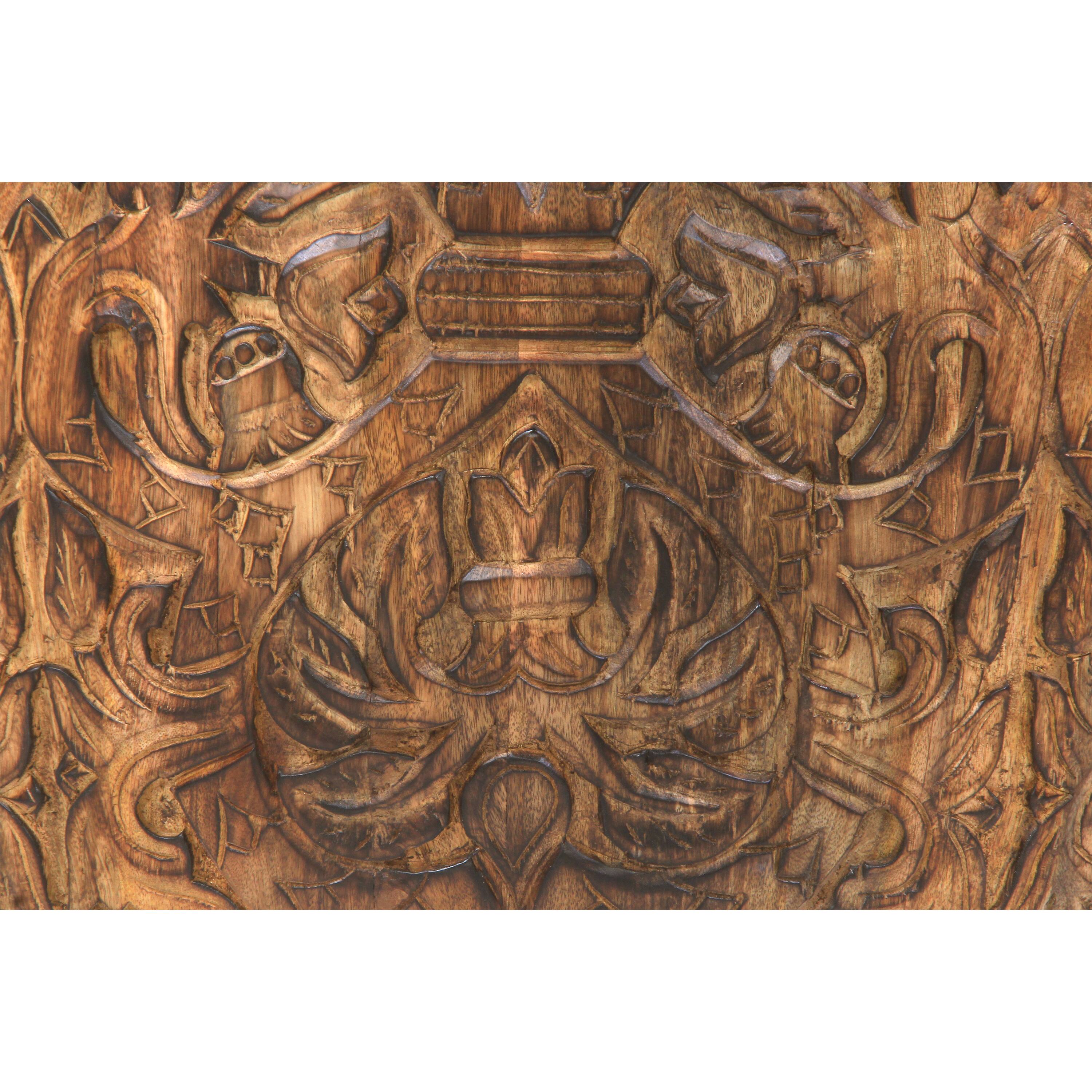 Alt View 3. Manhattan Lane - Rea 34 Inch Handcrafted Mango Wood Coffee Table, Round Drum Shape, Carved Damask Pattern - Brown.