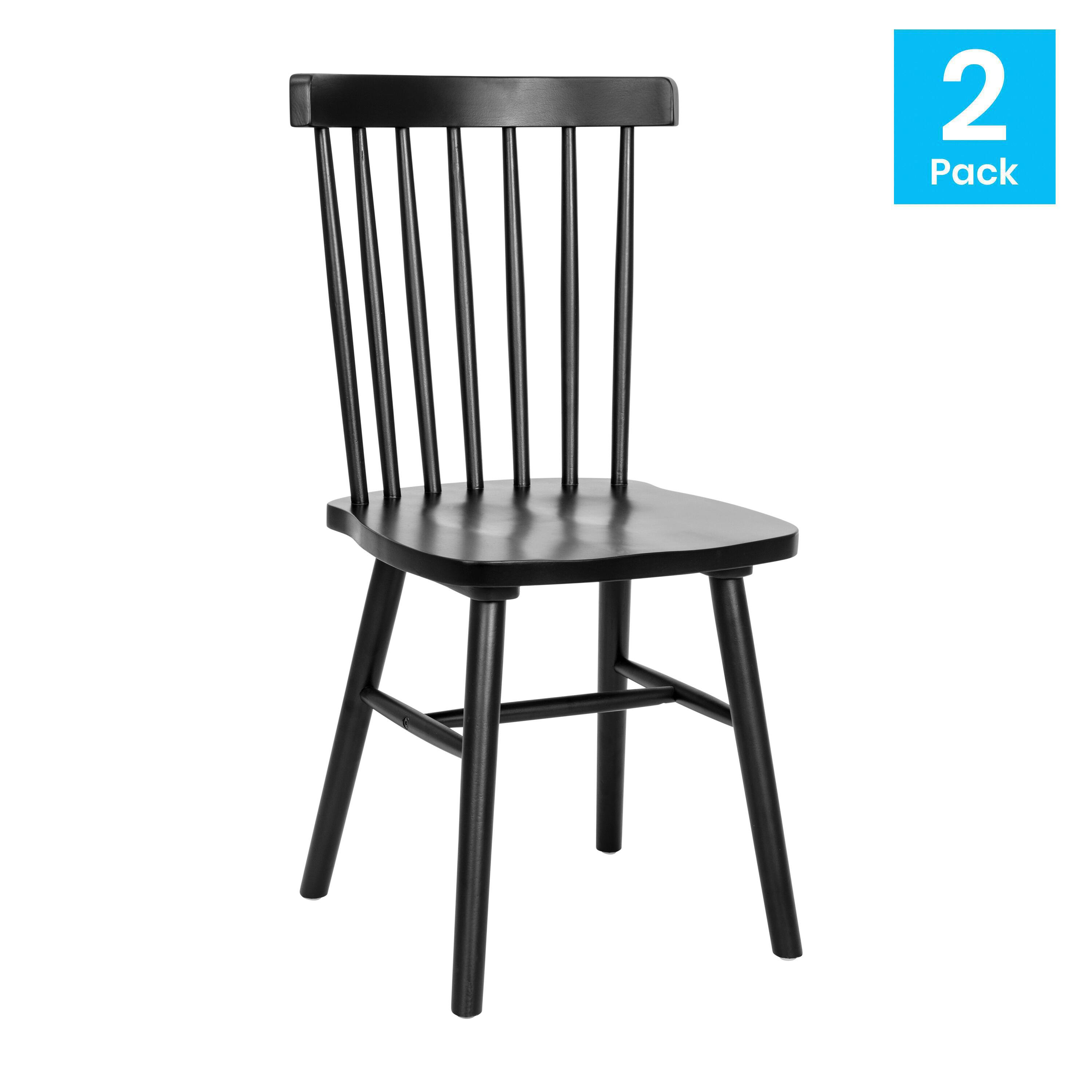 Alt View 1. Emma + Oliver - Canmore Set of Premium Solid Wood Spindle Back Armless Dining Chairs with Saddle Seats and Felt Floor Protectors - Black.