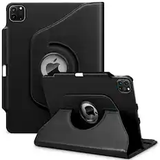 Front. DTTO - Case for iPad Air 13" (M2/M3) and iPad Pro 12.9" (3rd/4th/5th/6th Gen) ,360° Rotating Leather Folio case - Black.
