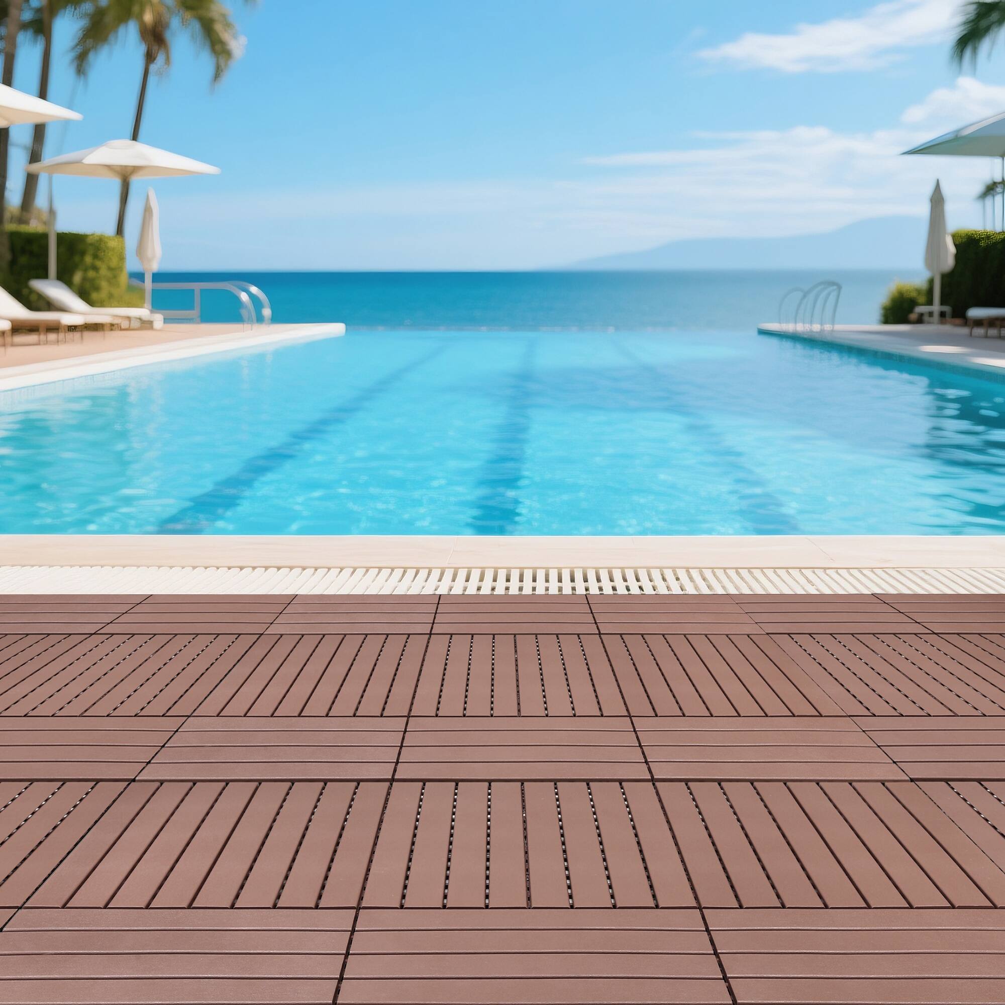 Alt View 2. GOODSILO - 24-Pack Interlocking Deck Tiles, 24x12 Inch Outdoor Patio Flooring for Balcony & Poolside - Red+Brown.