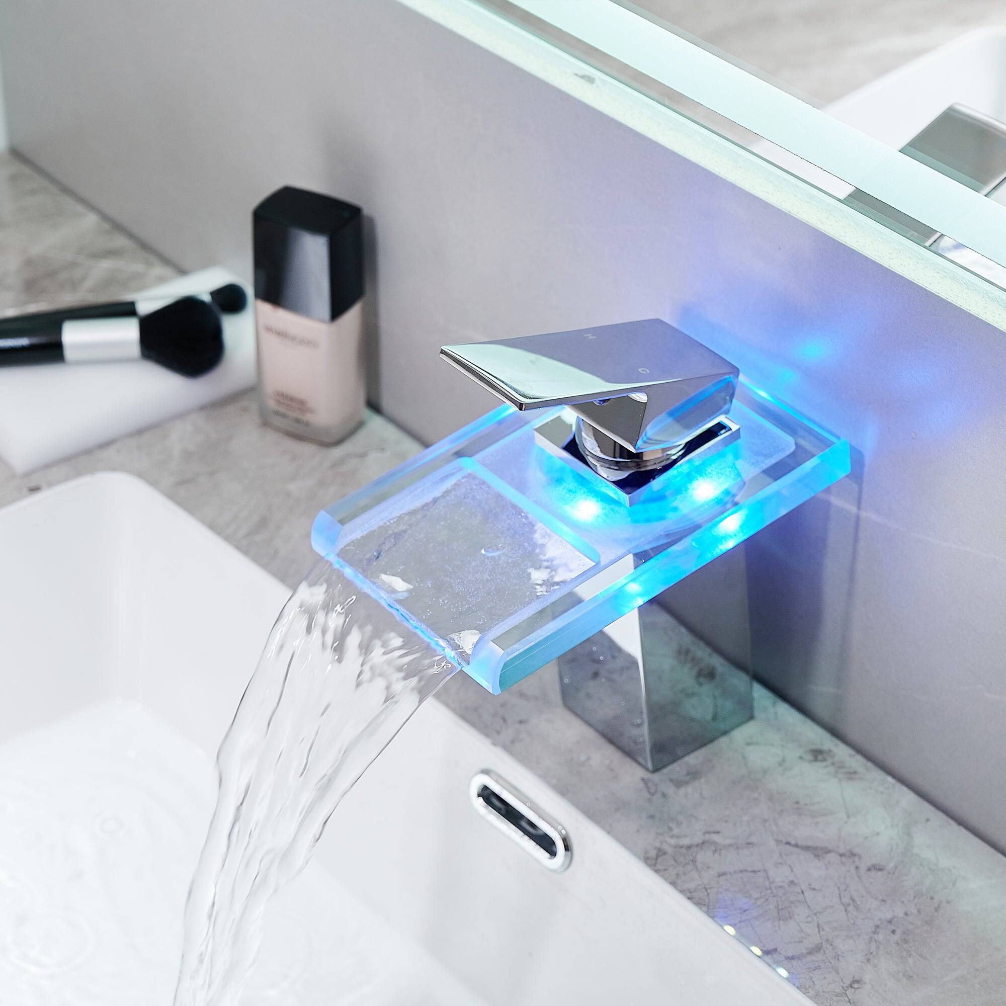 Alt View 9. Boyel Living - Waterfall Single Handle Single Hole Bathroom Faucet Chrome with LED Temperature Sensor and Supply Hoses Easy Install - Chrome.