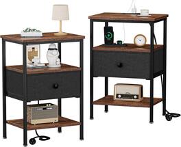 Vecelo - 2Pack Nightstand with Charging Station, Bedside Table with USB Ports and Outlets for Bedroom - Brown