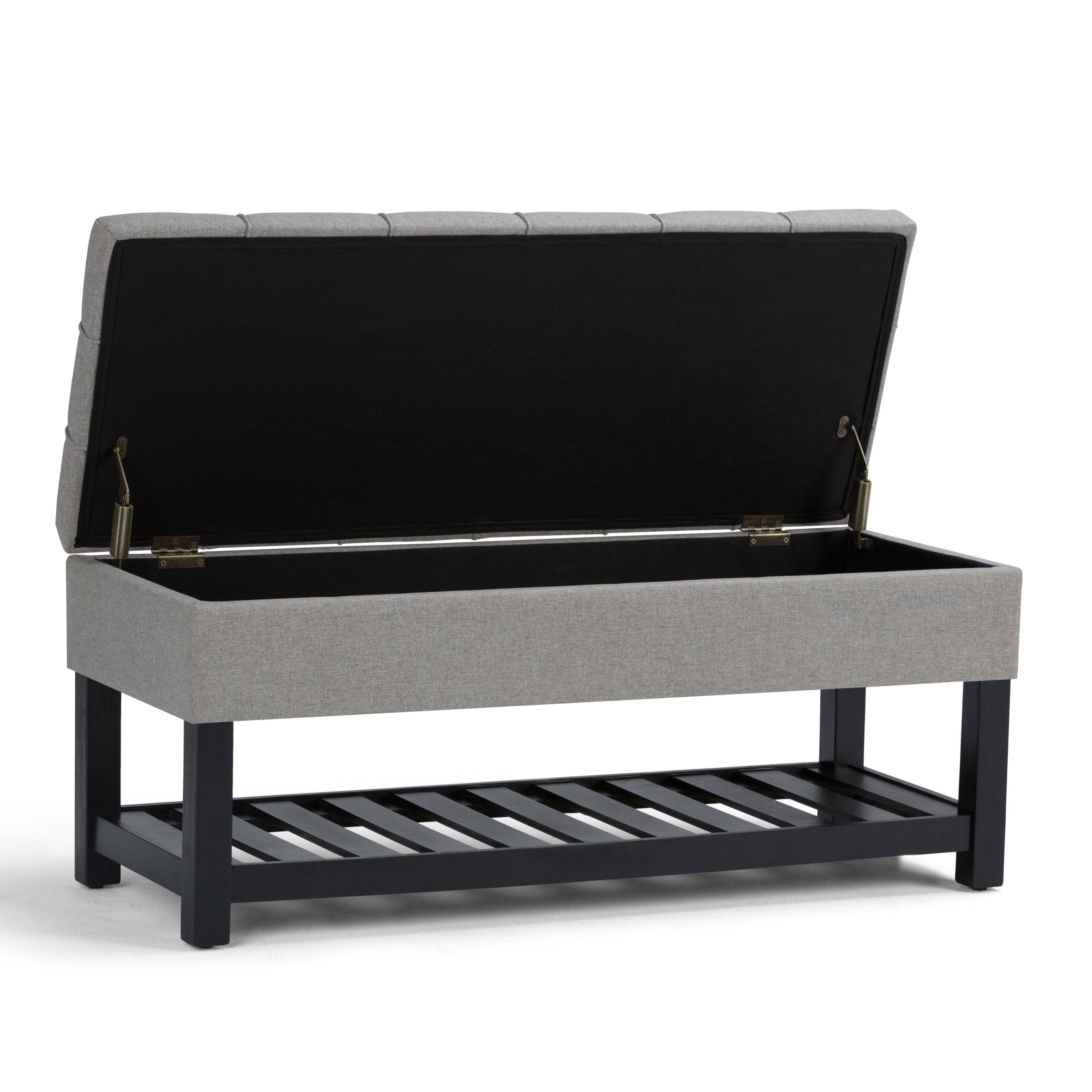 Left. Simpli Home - Saxon 44 inch Wide Traditional Rectangle Storage Ottoman Bench - Dove Gray.