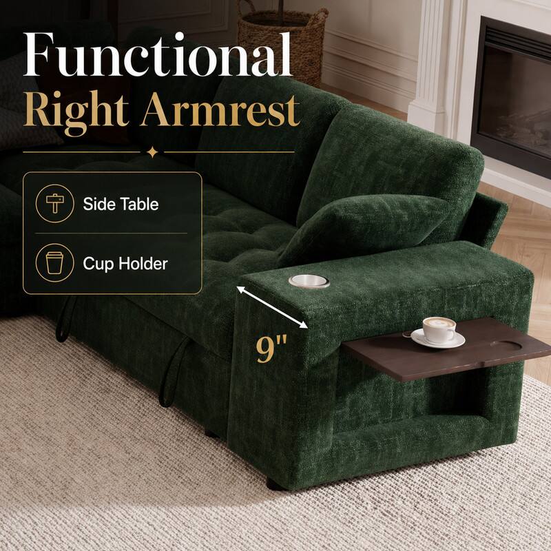 Functional Right Armrest Side Table Cup Holder 9"