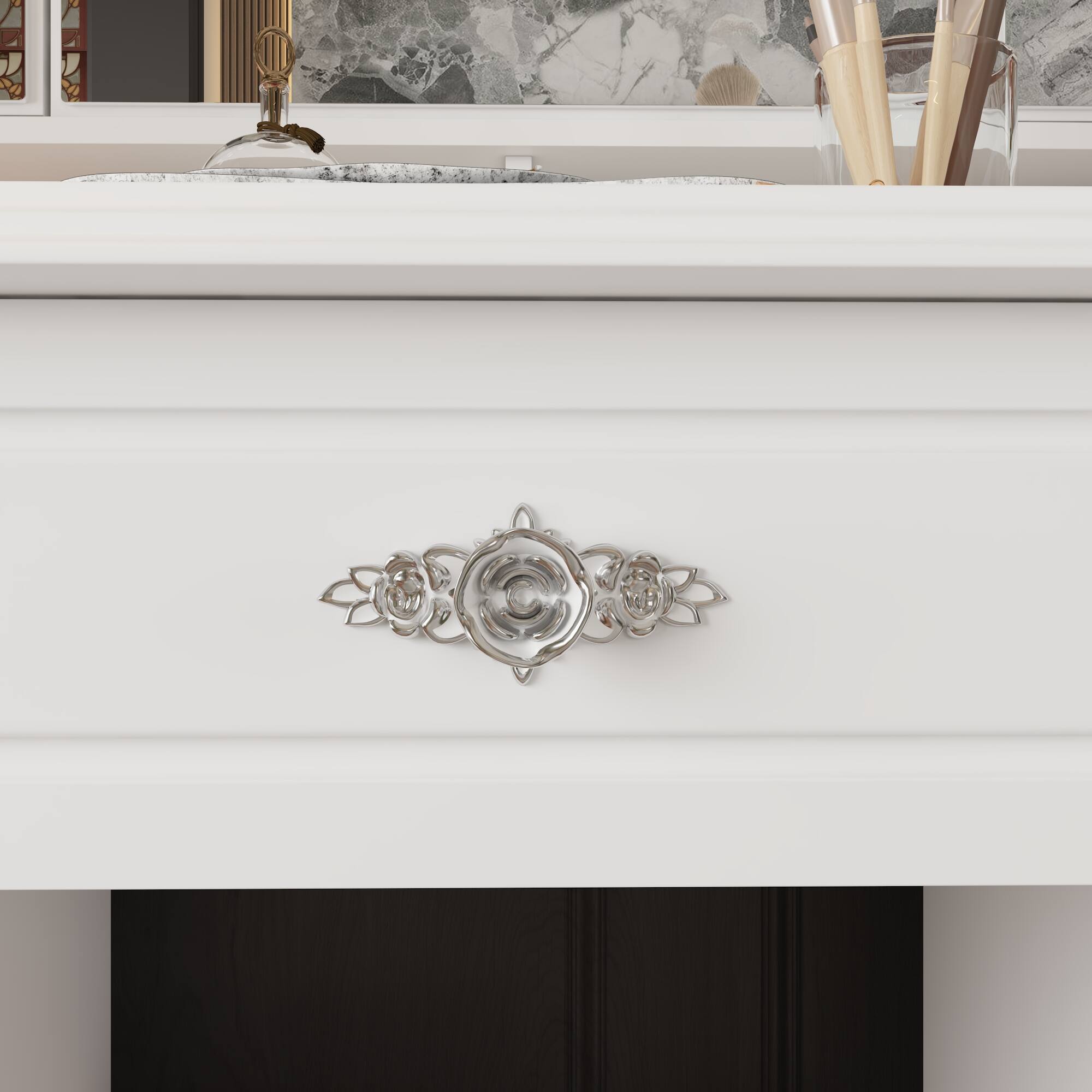 Alt View 1. Famapy - Vintage Vanity Table with 3-Sided LED Mirror - Makeup Desk, 9-Drawer Organizer Hidden Storage - White.