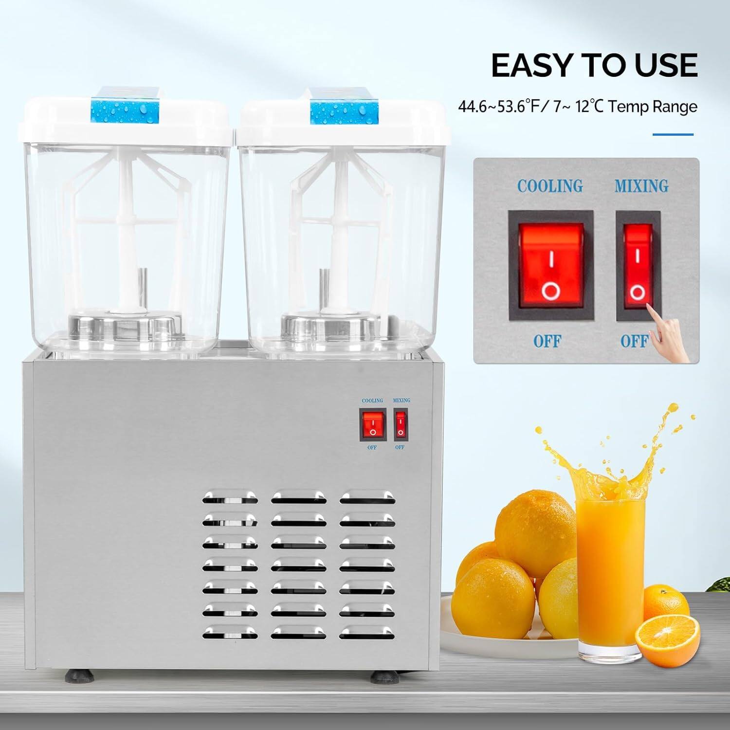 EASY TO USE  
44.6~53.6°F / 7~12°C Temp Range  

COOLING MIXING  
OFF OFF