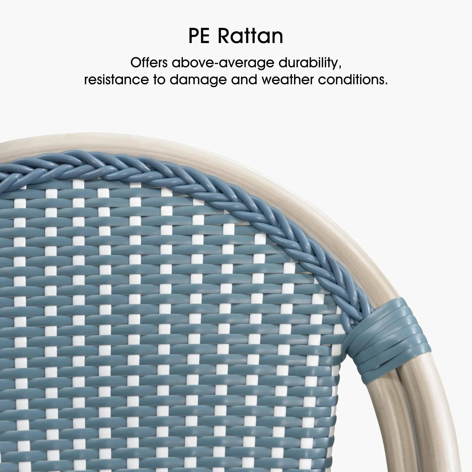 PE Rattan  
Offers above-average durability, resistance to damage and weather conditions.