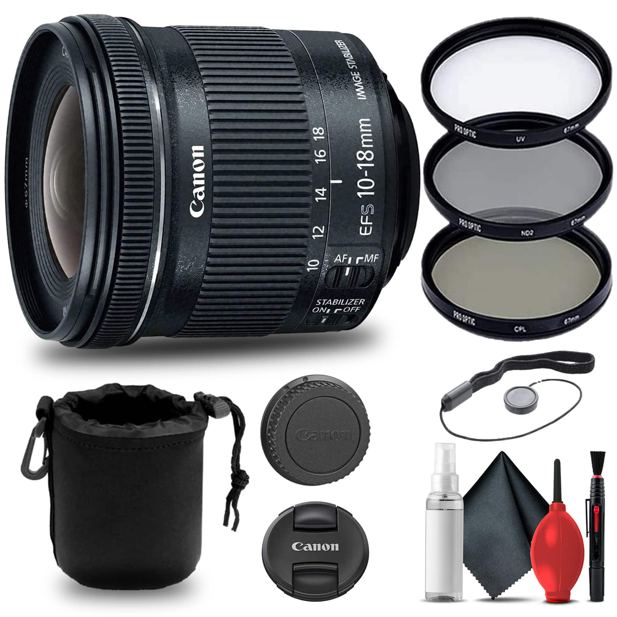Canon - EF-S 10-18mm f/4.5-5.6 IS STM Lens (9519B002) + Filter Kit + More - Black