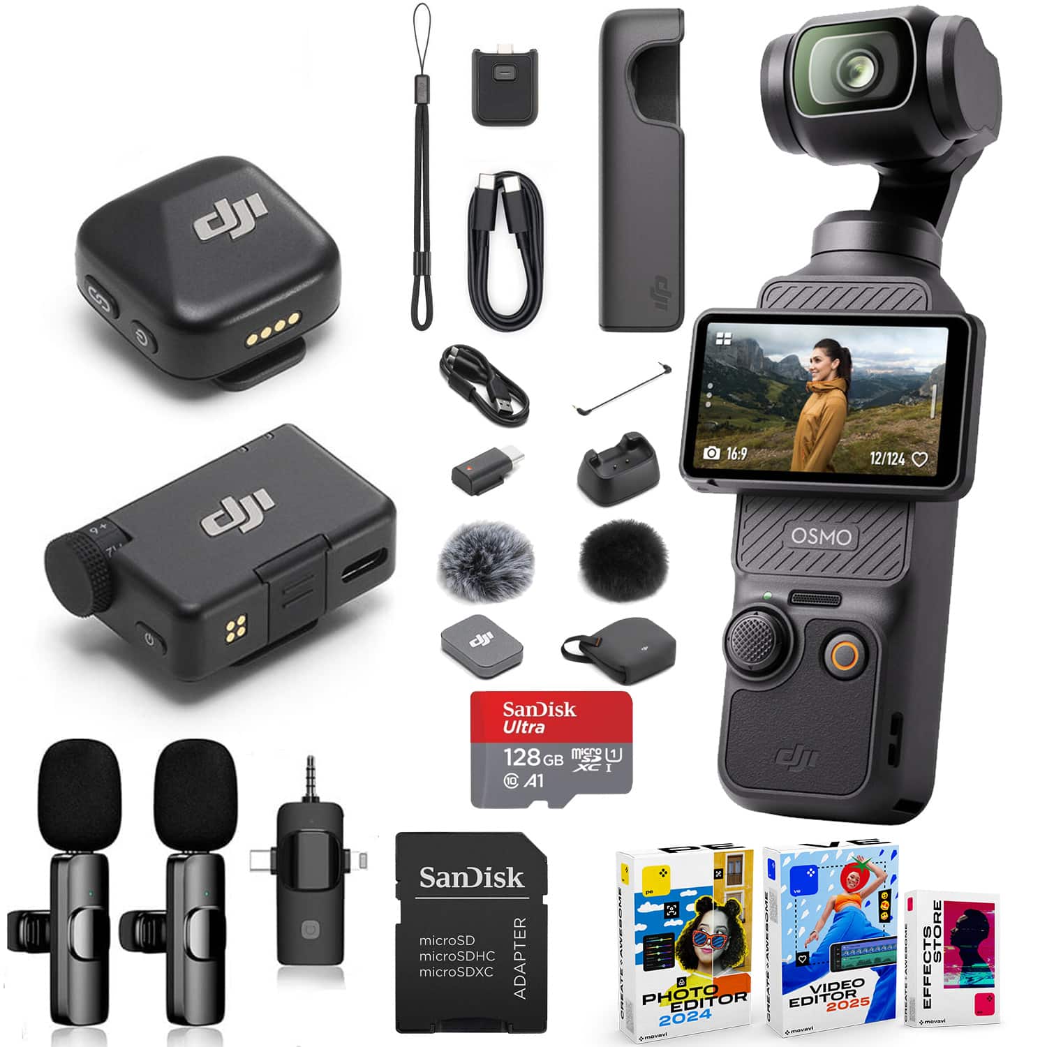 Bundle DJI Osmo Pocket 3 Vlog Combo 4K Camera with Mic Mini, 128GB