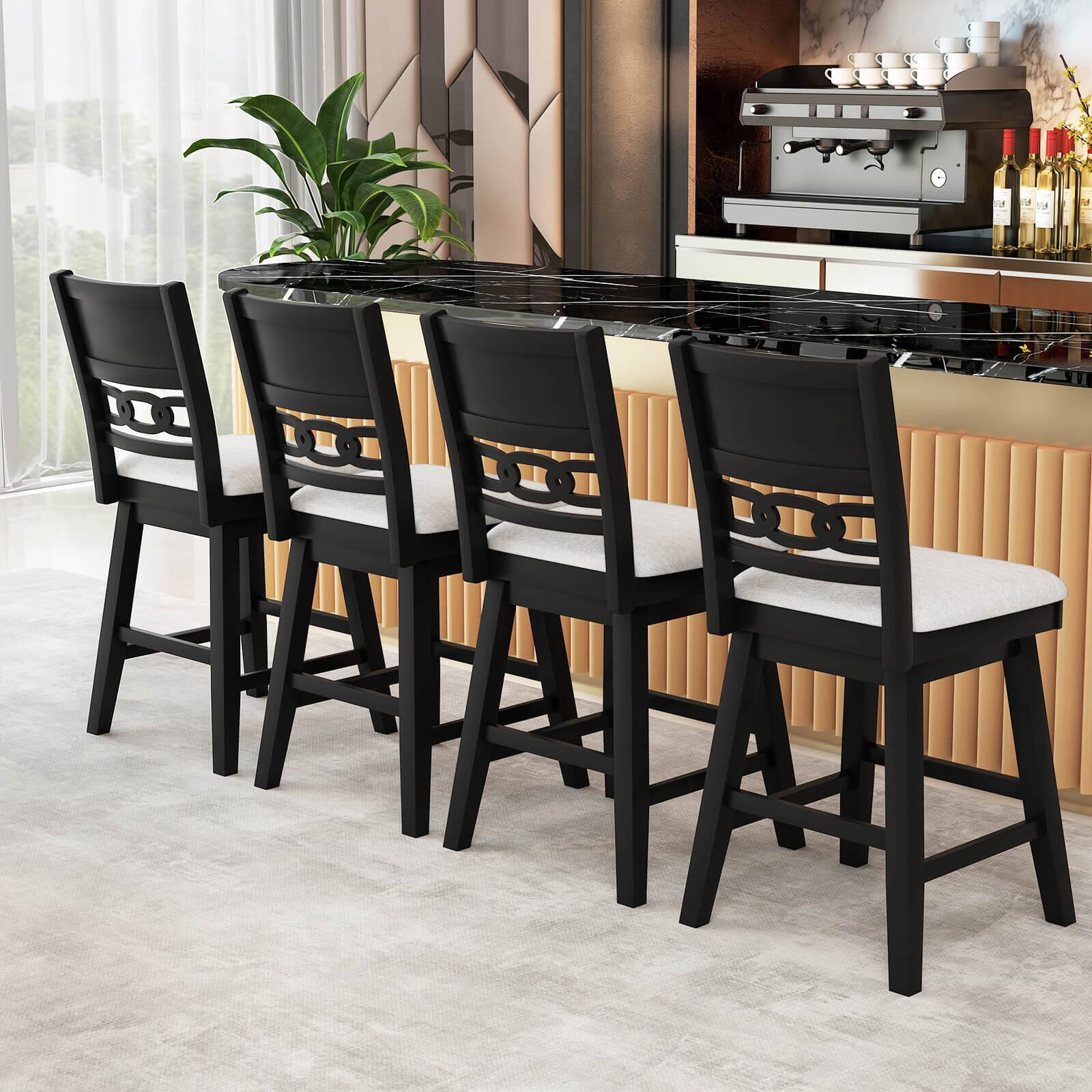 Alt View 1. Costway - Costway 25" Swivel Counter Height Chairs Set of 4 with Upholstered Hollow Backrest - Black.