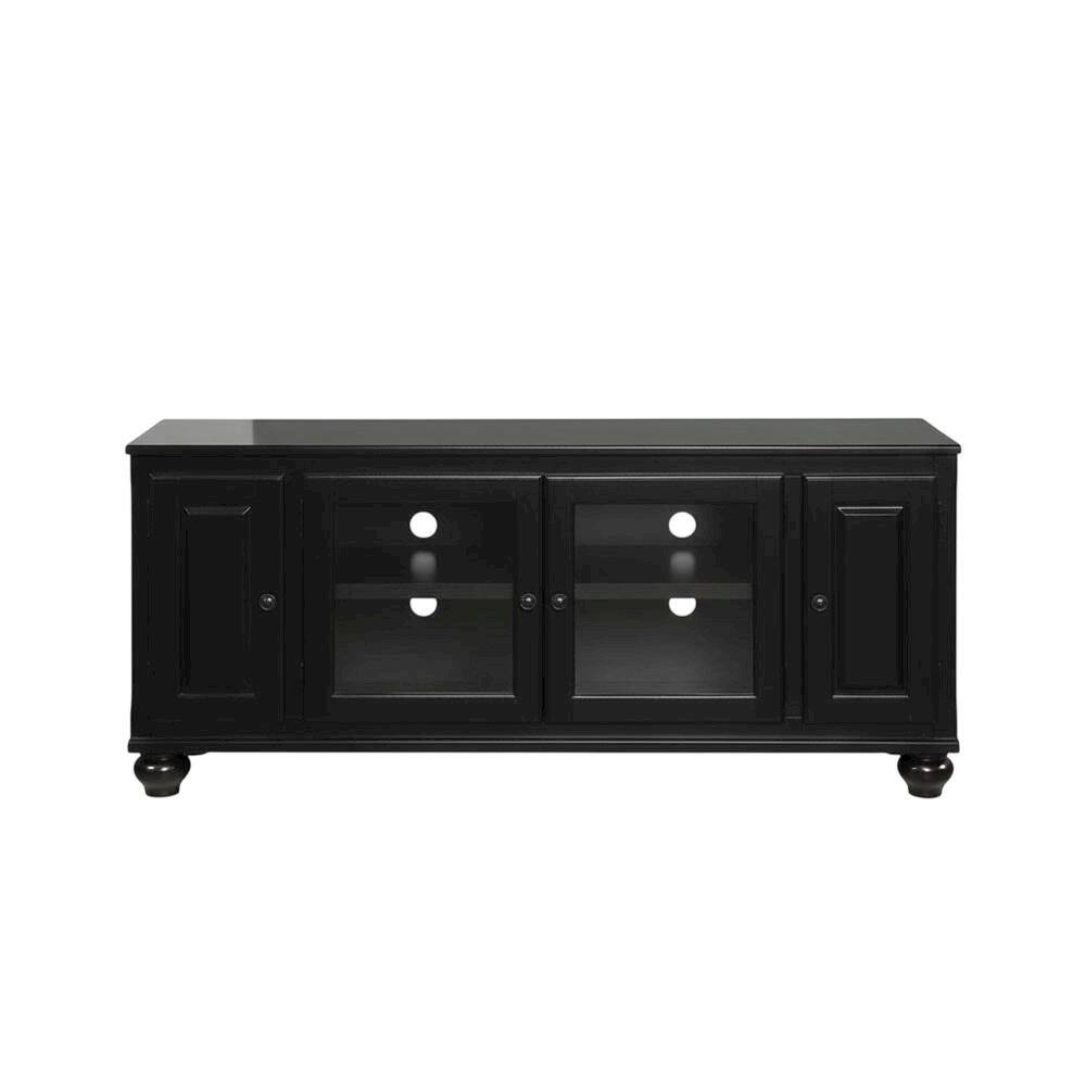 Alt View 3. FurniFact - Black wood TV stand with spacious surface and modern design - Brown.