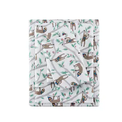 Front. Gracie Mills - Gracie Mills Persephone Cotton Flannel Sheet Set - Green/Brown.