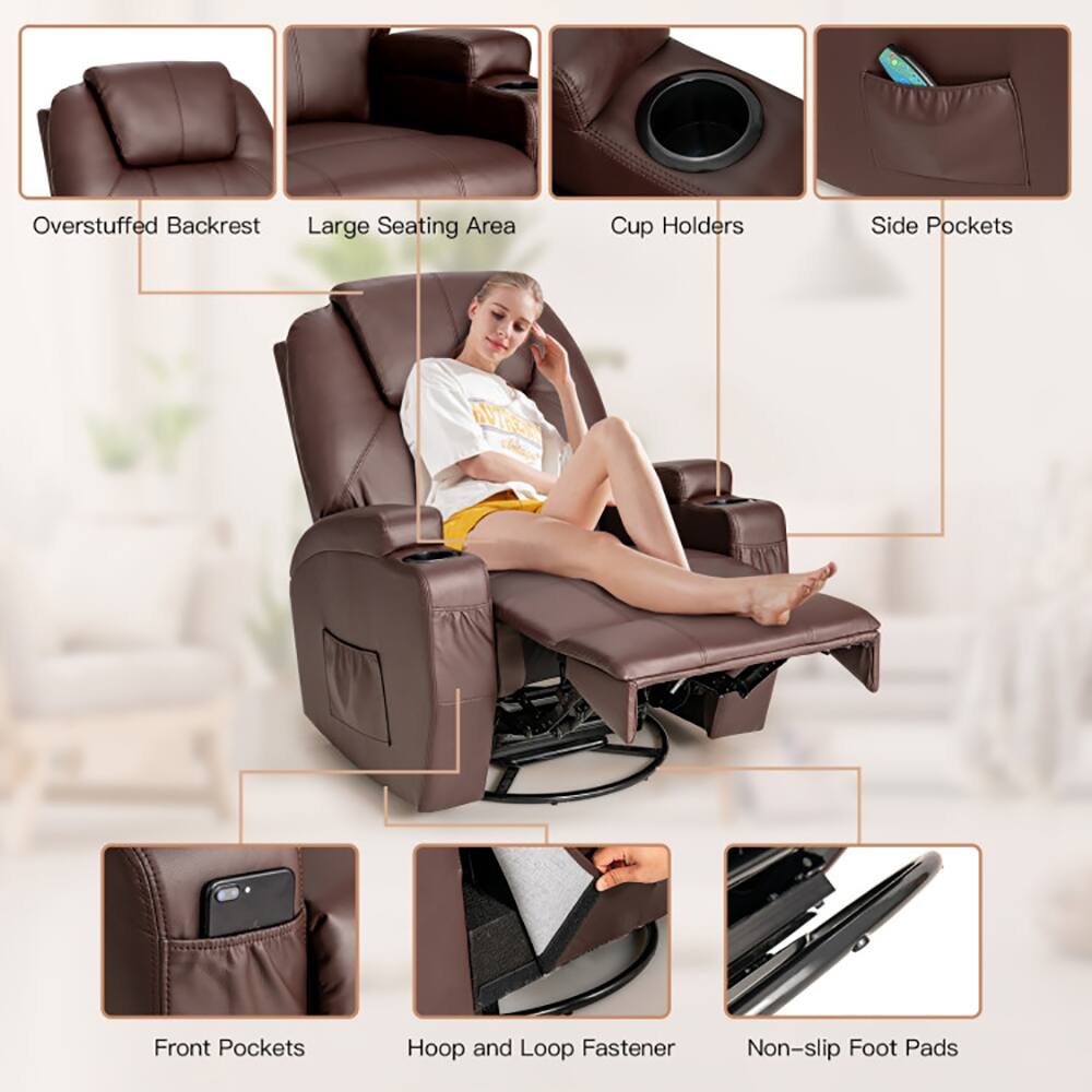 Overstuffed Backrest  
Large Seating Area  
Cup Holders  
Side Pockets  
Front Pockets  
Hoop and Loop Fastener  
Non-slip Foot Pads