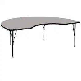 Flash Furniture - Wren 48''W x 96''L Kidney Grey HP Laminate Activity Table - Height Adjustable Short Legs - Gray