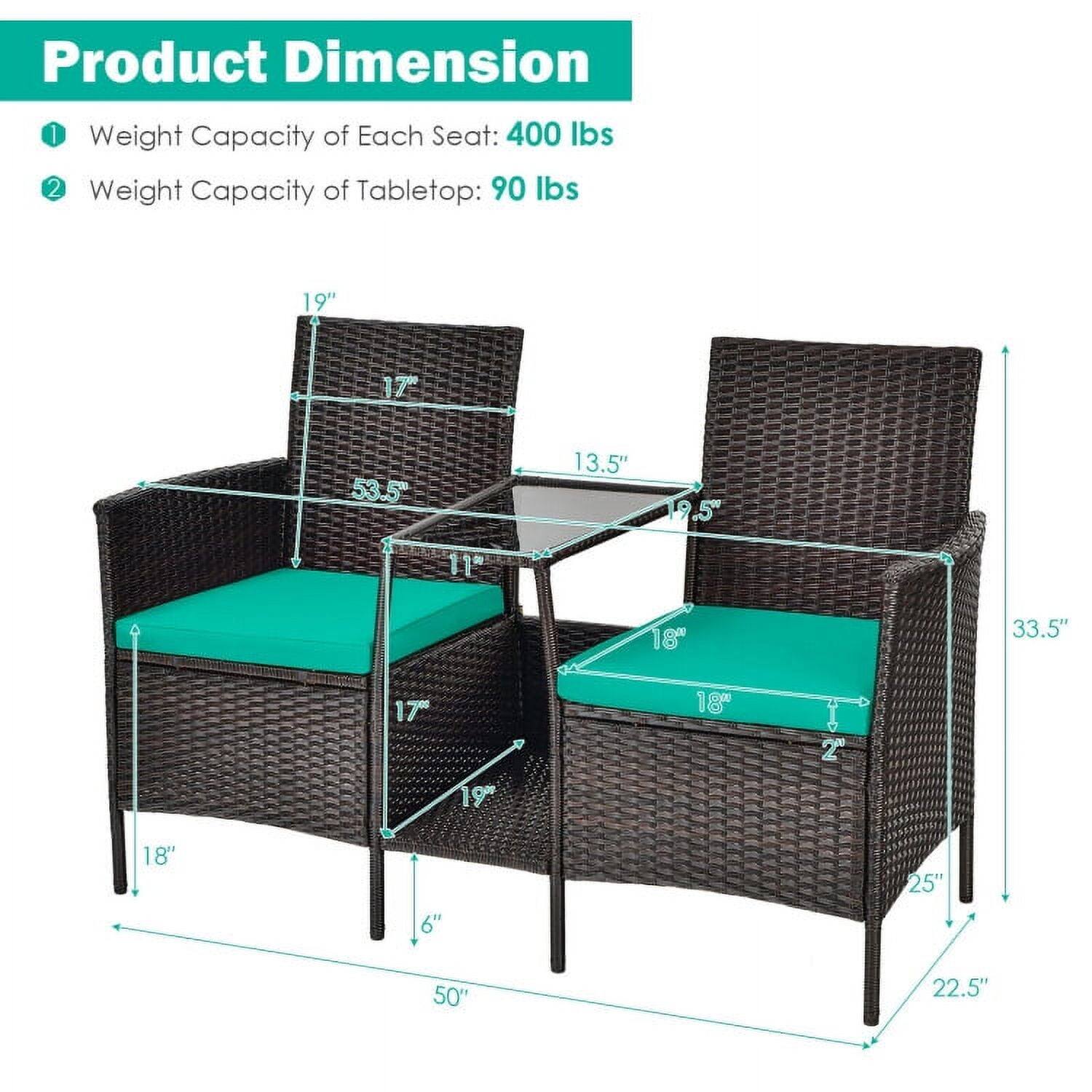 Product Dimension  
1. Weight Capacity of Each Seat: 400 lbs  
2. Weight Capacity of Tabletop: 90 lbs  

Dimensions:  
- 19"  
- 17"  
- 53.5"  
- 13.5"  
- 9.5"  
- 11"  
- 18"  
- 33.5"  
- 17"  
- 19"  
- 18"  
- 6"  
- 25"  
- 50"  
- 22.5"