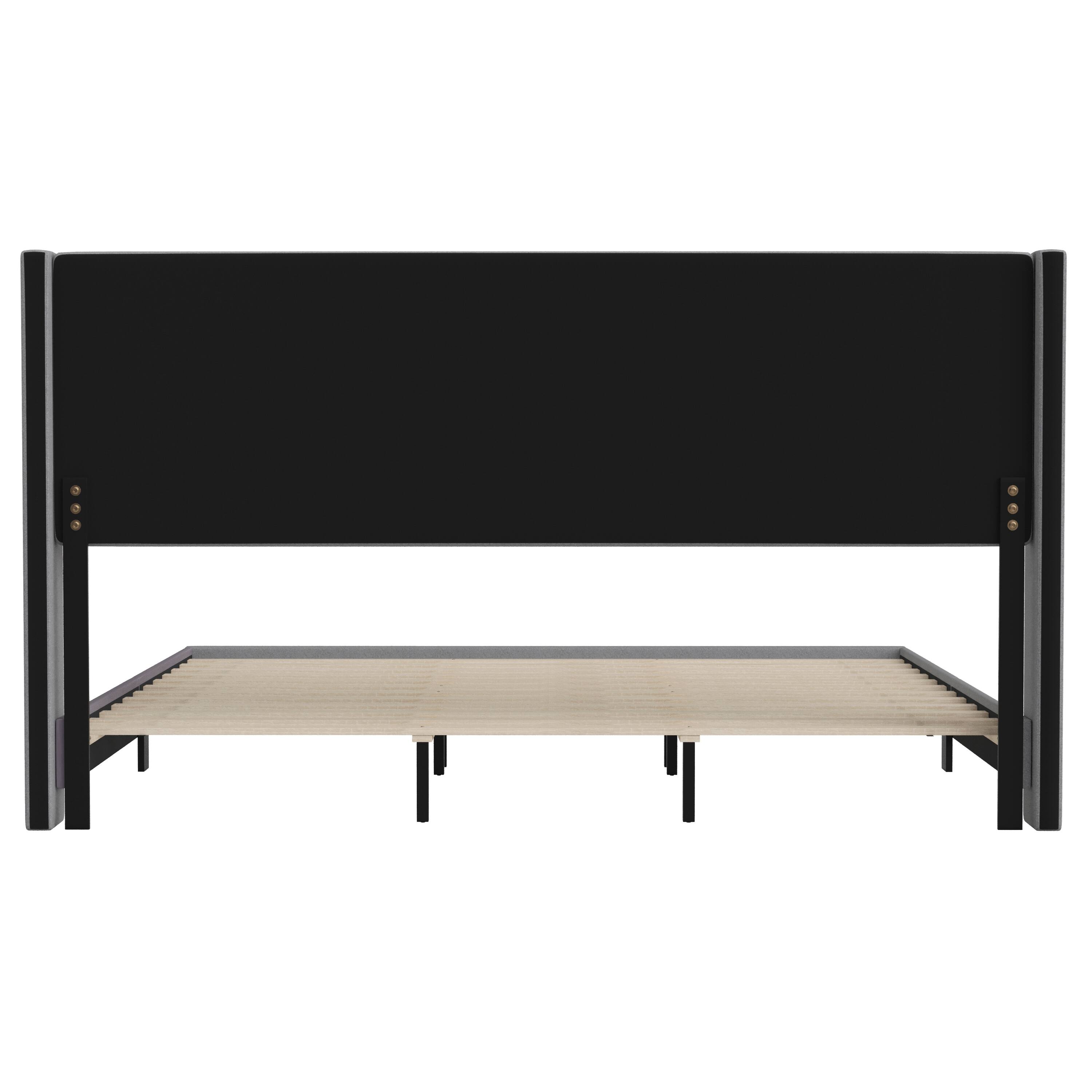 Alt View 7. Alamont Home - Hollis King Size Upholstered Platform Bed with Wingback Headboard - Gray.