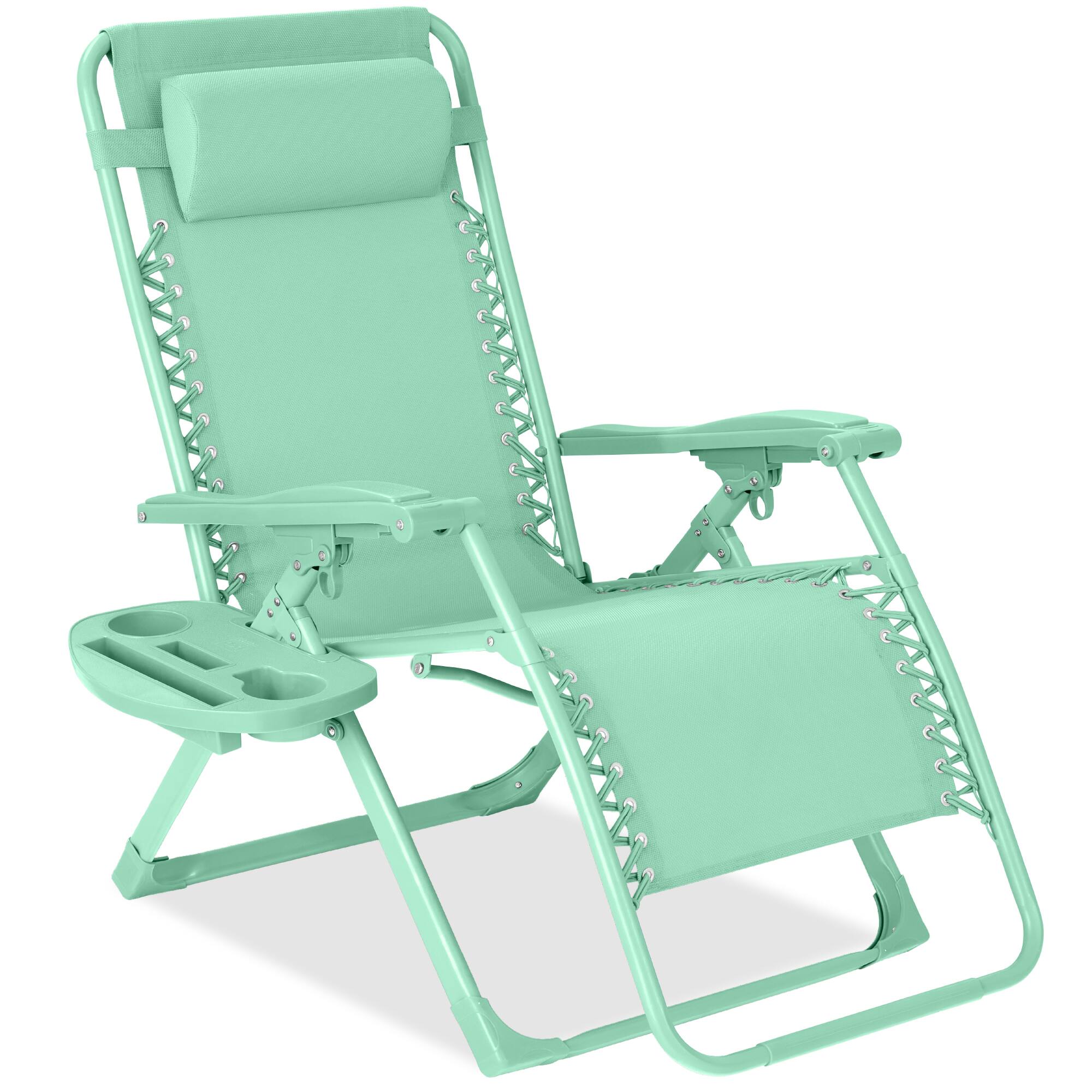 Best Choice Products - Monochromatic Zero Gravity Chair, Folding Patio Recliner w/Side Tray, Headrest - Mint