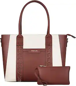 mosiso - 15.6 inch Laptop Tote Bag for Women Waterproof PU Leather Work Briefcase Shoulder Handbag for Business Office - Brown