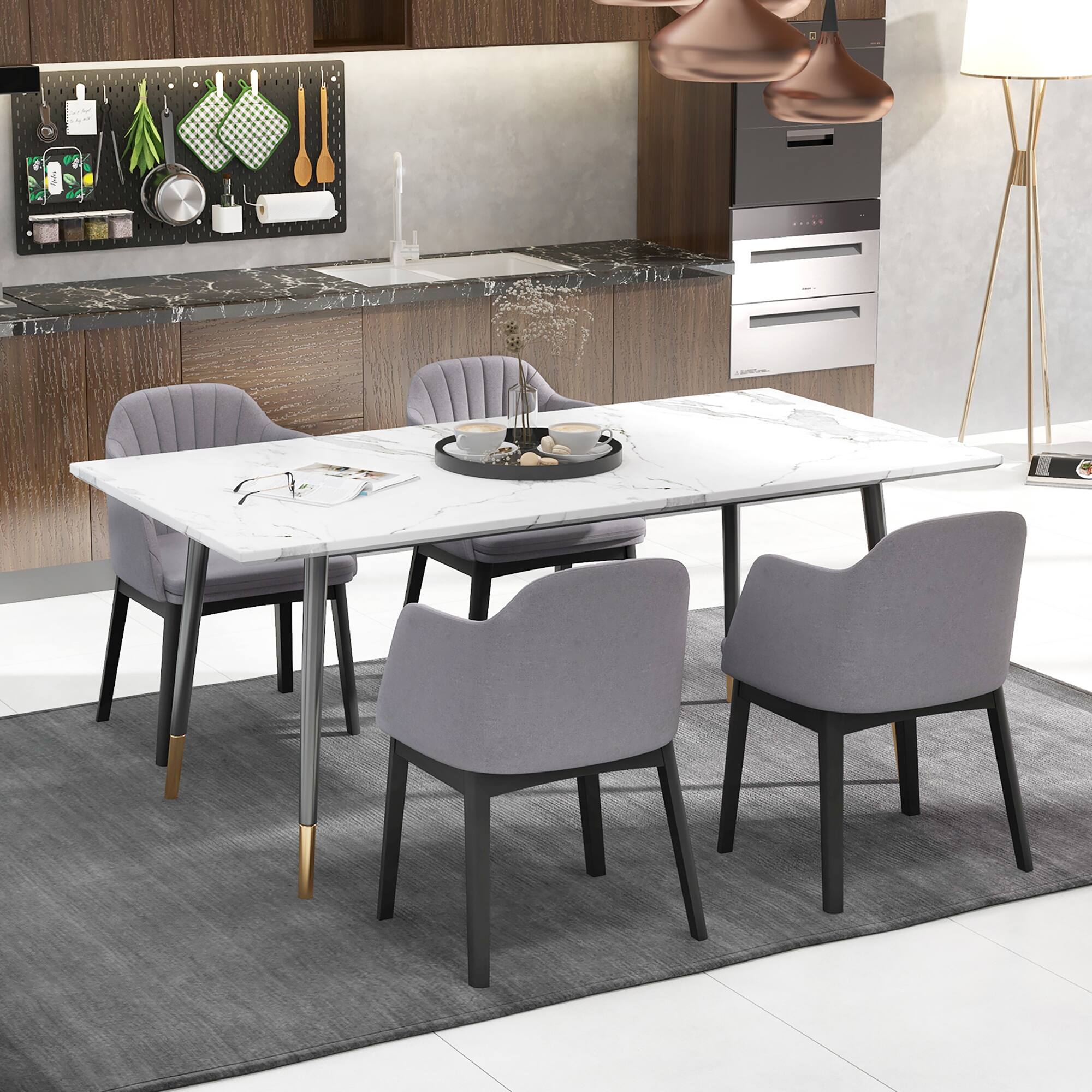 Alt View 1. Gymax - Gymax 4PCS Modern Dining Chairs Upholstered Velvet Accent Chairs w/ Curved Backrests - Black, Grey.