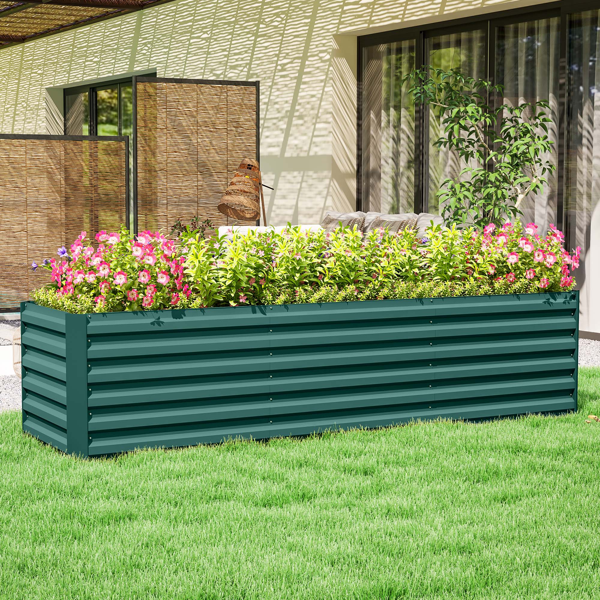 Alt View 1. Outsunny - 8 x 2 x 2ft Galvanized Raised Garden Bed Kit, Outdoor Metal Elevated Planter Box with Safety Edging, Large Raised Bed - Green.