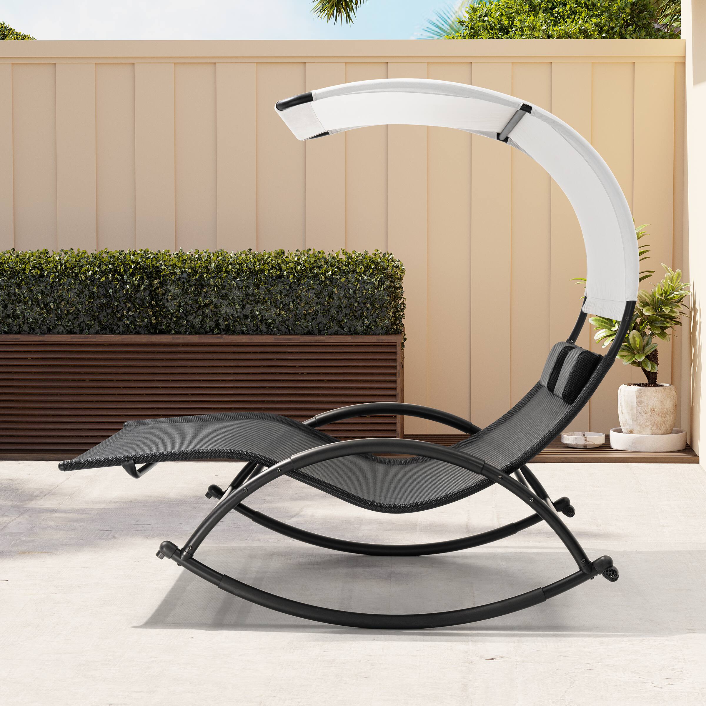 Alt View 4. Crestlive Products - Crestlive Products Outdoor Double Sun Bed Chaise Lounge Chair Rocking Bed with Sun Shade & Wheels - Black.