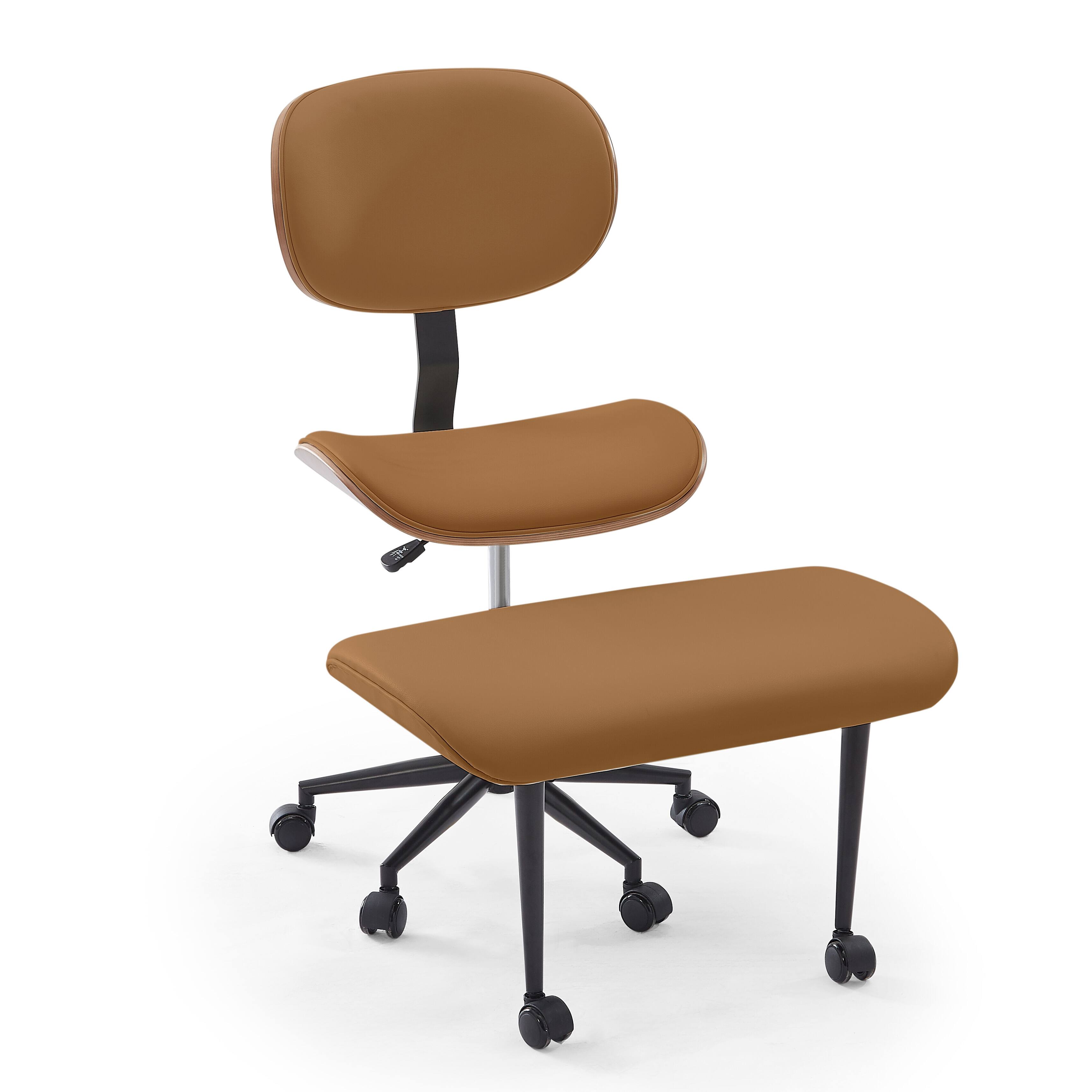 Alt View 4. Bestier - Ergonomic Cross-Legged Office Chair, 360° Swivel Adjustable Height & Faux Leather for Meditation, Yoga & Office - BROWN.