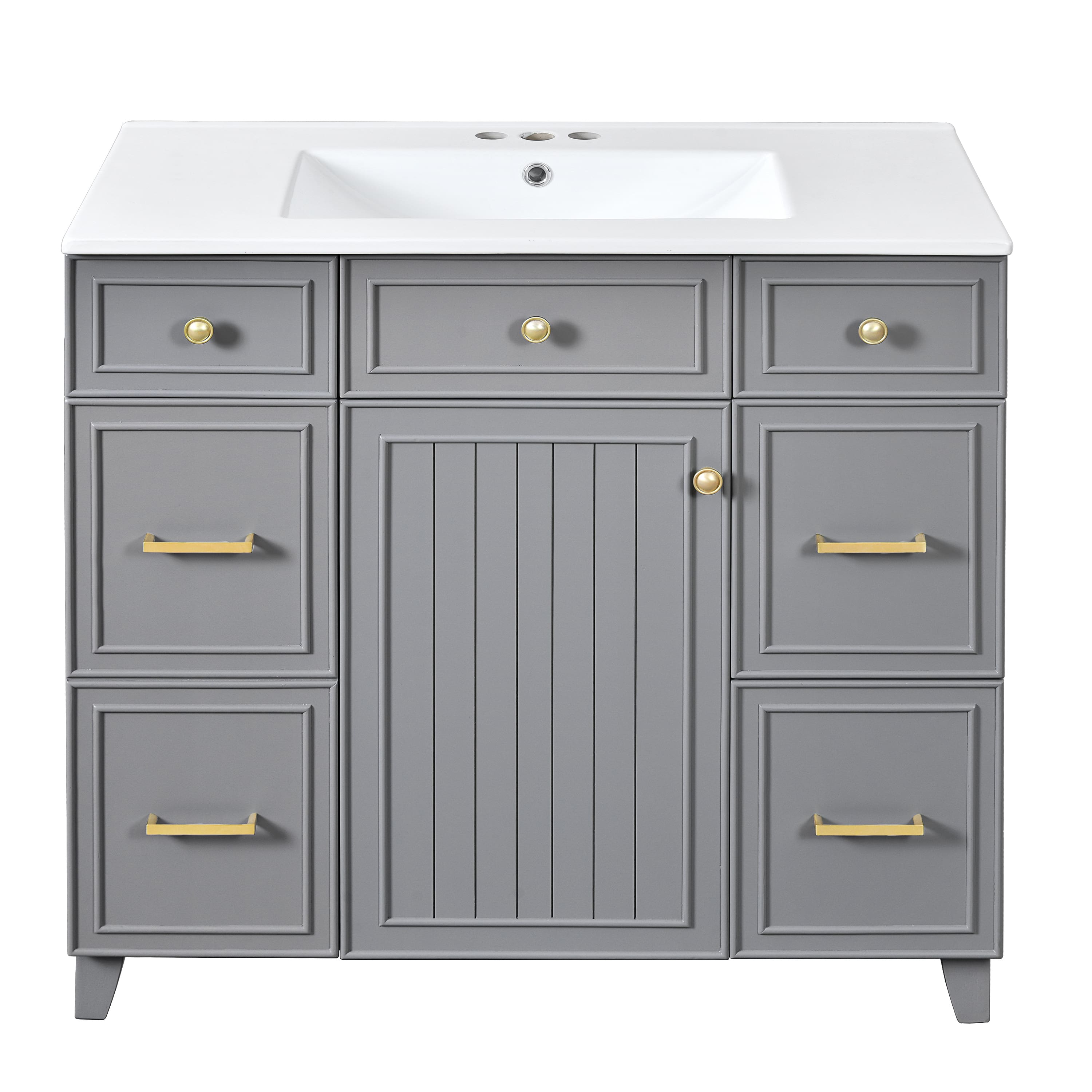 36" Bathroom Vanity with Sink, Solid Wood Frame, 3 Drawers, Adjustable Shelves, Soft-Close Doors, Hairdryer Drawer