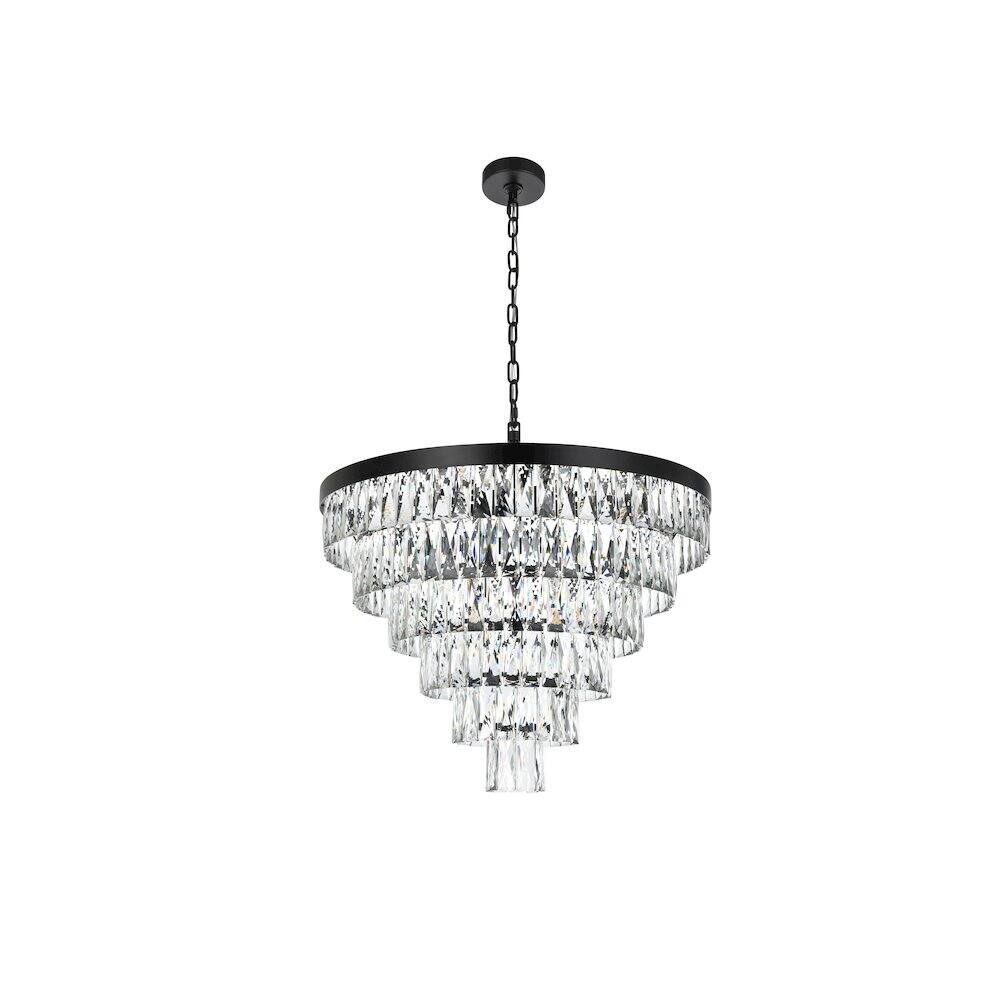 Angle. Elegant Lighting - Josephine 27 Inch Round Chandelier In Black - Black And Clear.