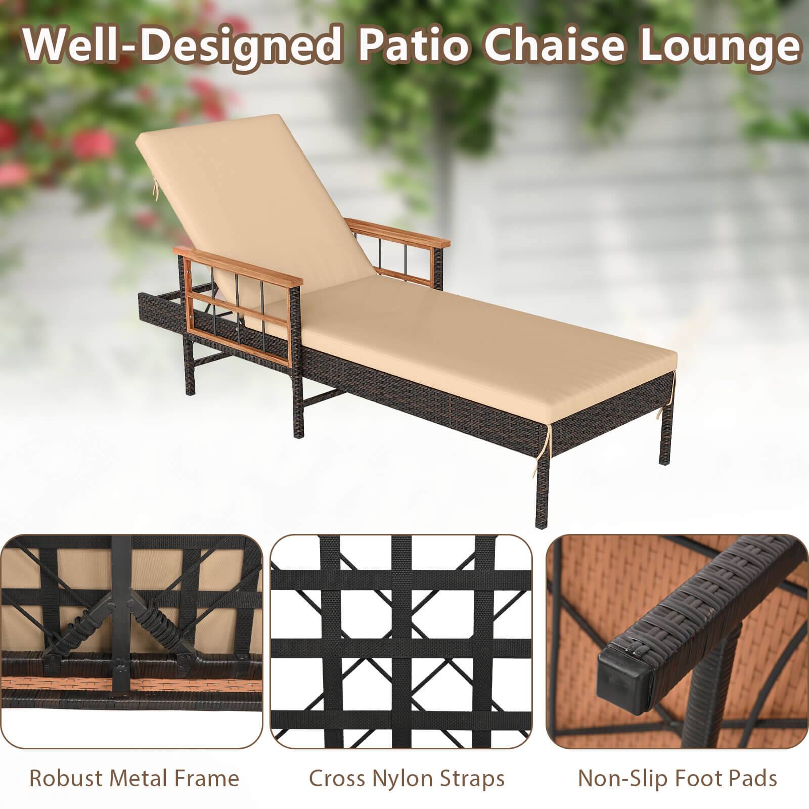 Well-Designed Patio Chaise Lounge

- Robust Metal Frame
- Cross Nylon Straps
- Non-Slip Foot Pads