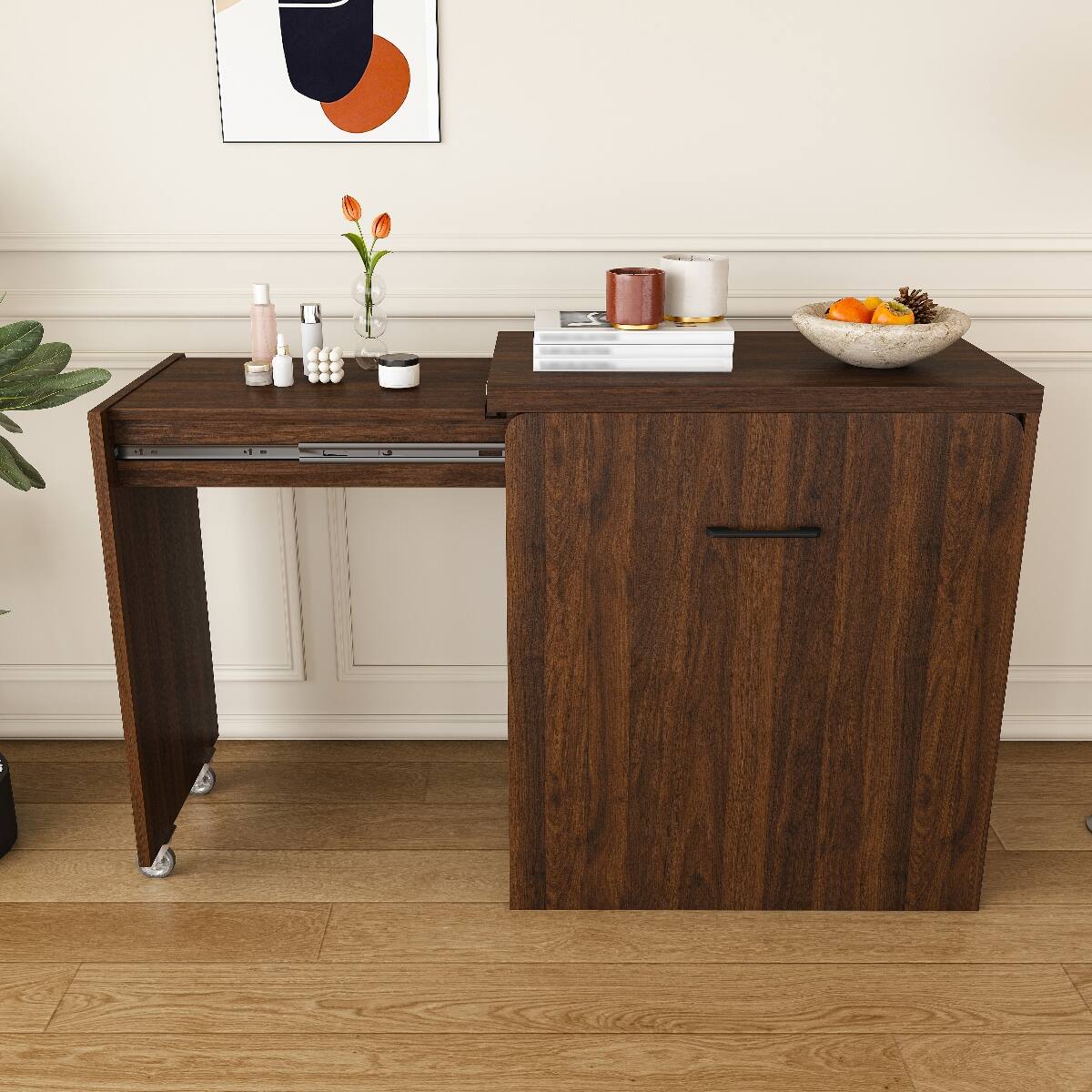 Alt View 10. Loheer - Loheer 47 inch foldable makeup vanity desk with flip mirror, Walnut - Walnut.
