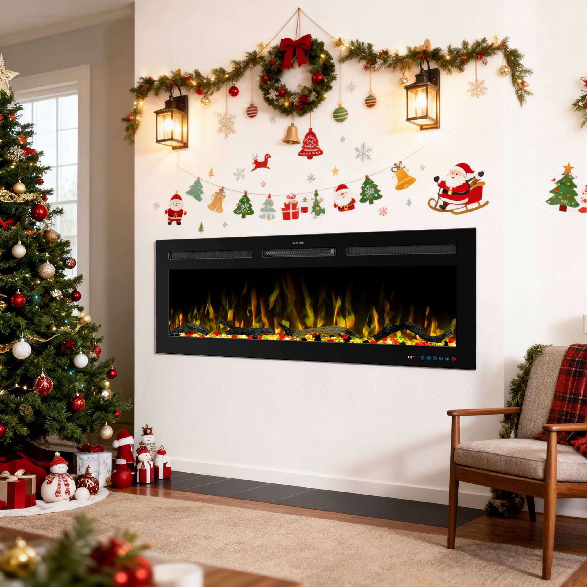 Front. Ihomeadore - 42" Smart Recessed Wall-Mounted Electric Fireplace Insert with APP and Remote, Multi-Color Flame & Speed - Black.