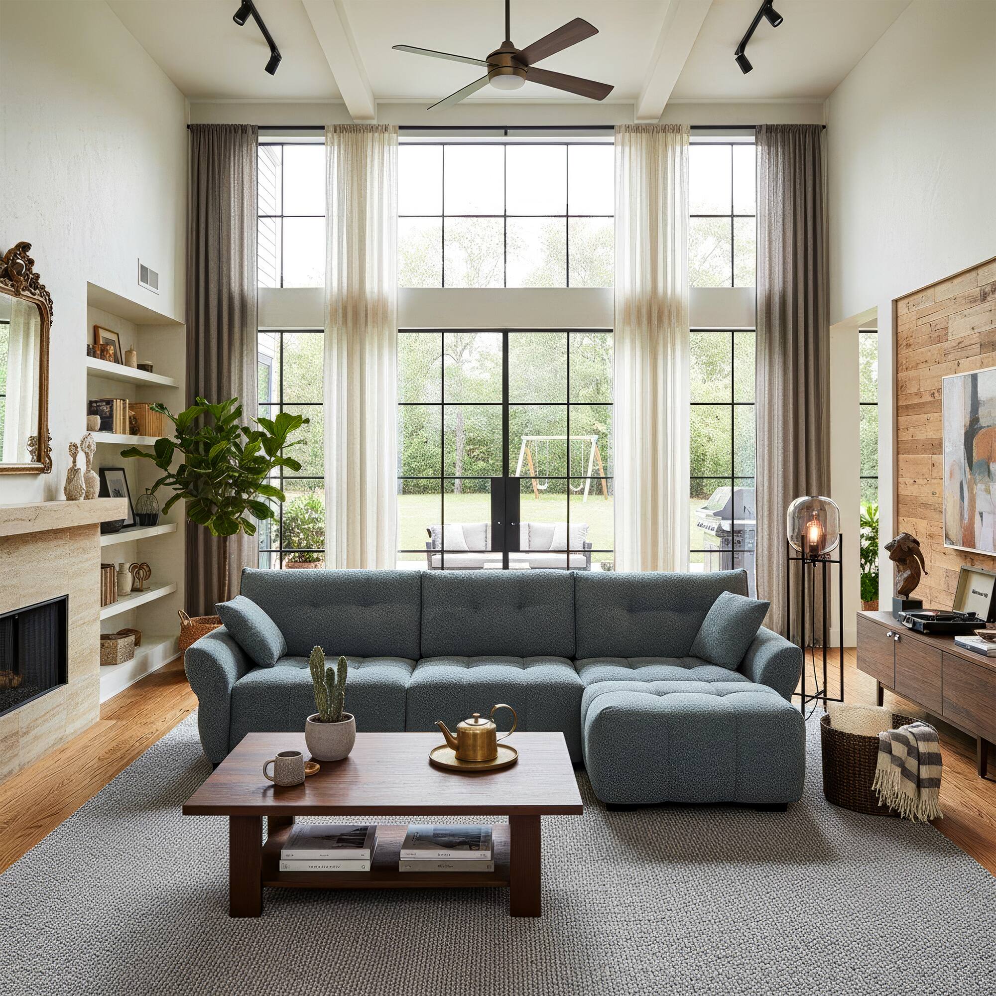 Back. Homsee - Modern L-Shaped Sectional Sofa Couch  4-Seater Living Room Furniture Comfortable Cushions Durable Wood Frame - Gray.