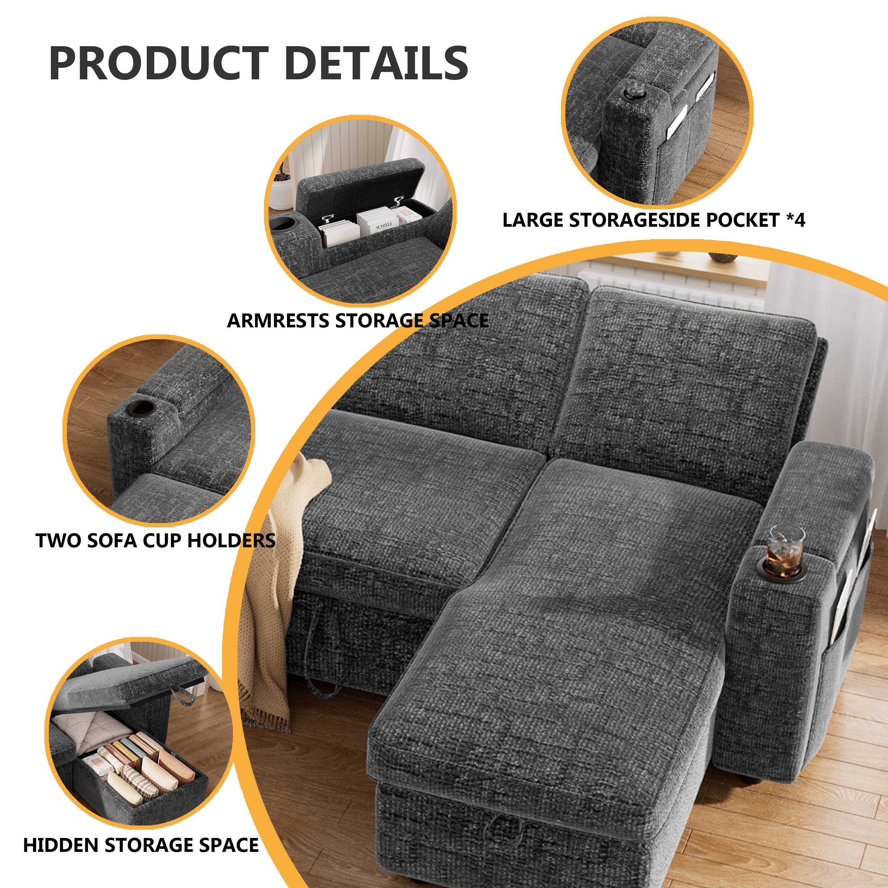 PRODUCT DETAILS

- LARGE STORAGESIDE POCKET *4
- ARMRESTS STORAGE SPACE
- TWO SOFA CUP HOLDERS
- HIDDEN STORAGE SPACE