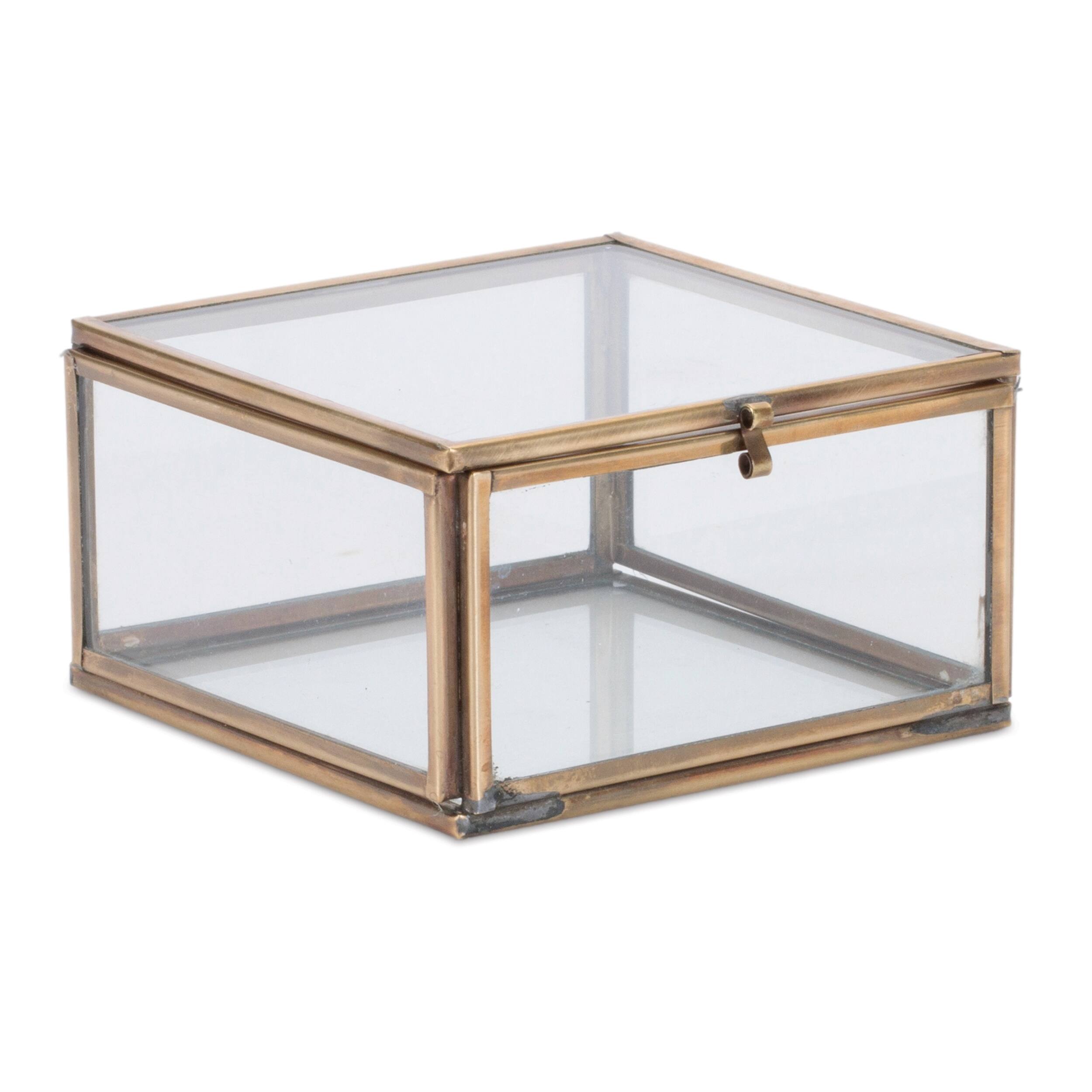 Angle. BreeBe - Decorative Glass Box (Set of 2) - Gold.