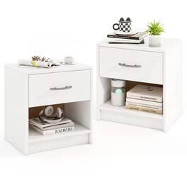 Gymax - 2 PCS Nightstand w/ Drawer Side Table w/ Slide-out Drawer Open Storage Shelf - White