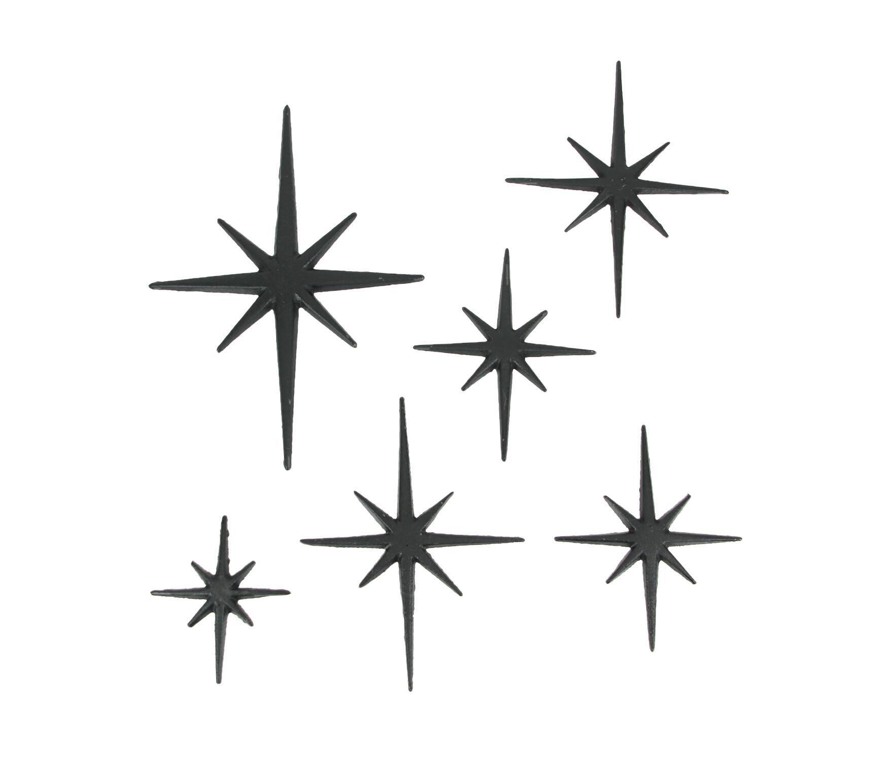 Zeckos - Set of 6 Cast Iron Starburst Wall Hangings Mid Century 8 Pointed Stars - Black