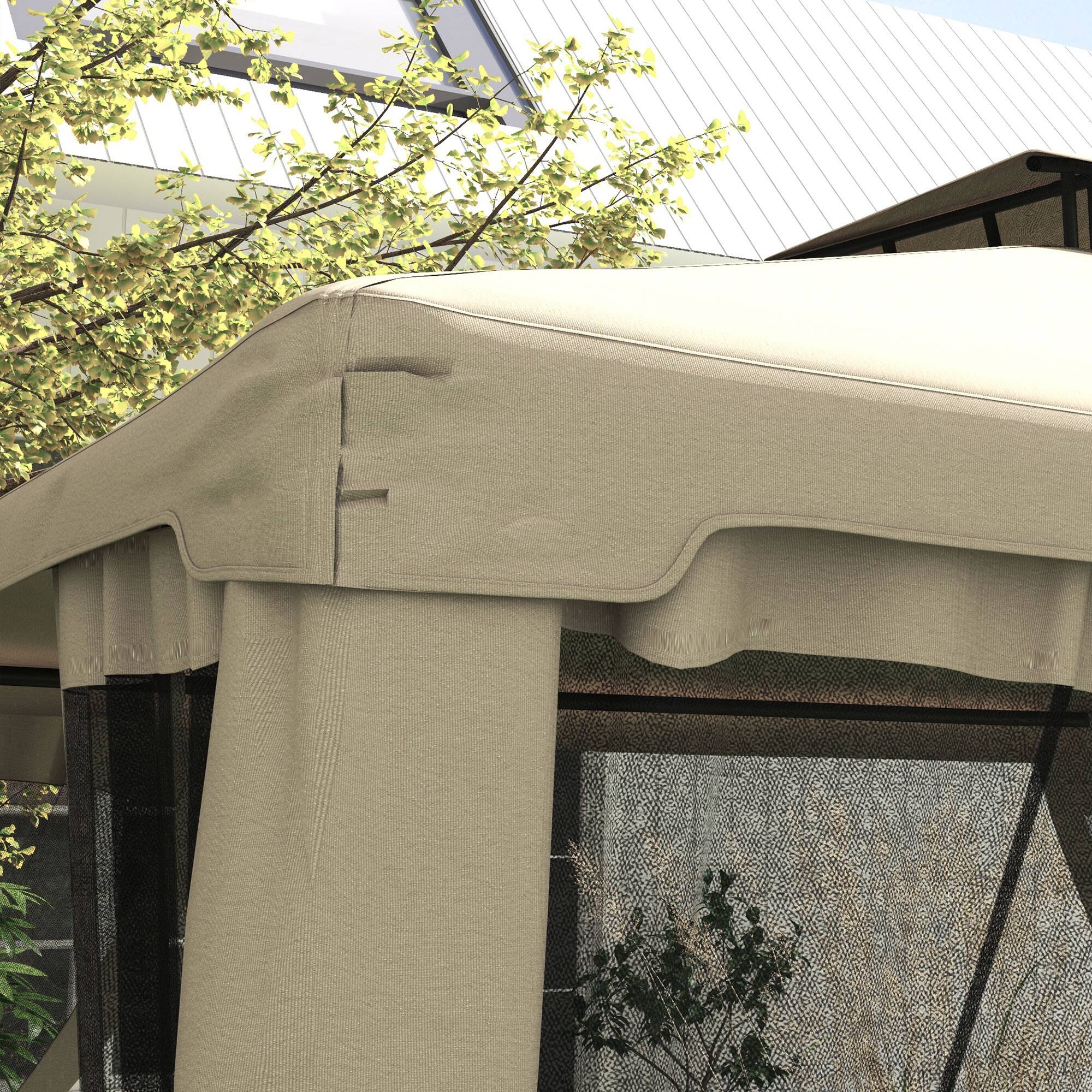 Alt View 4. Outsunny - 9.6' x 11.6' Patio Gazebo, Outdoor Canopy Shelter with 2-Tier Roof and Netting, Steel Frame for Garden, Lawn - Taupe.