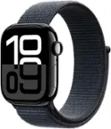 Angle. Apple - Apple Watch Series 10 (GPS+Cellular) 42mm Aluminum Case with Ink Sport Loop - Jet Black.
