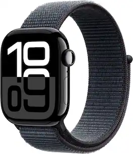 Refurbished Excellent - Apple Watch Series 10 (GPS+Cellular) 42mm Aluminum Case with Ink Sport Loop - Jet Black - (2024)