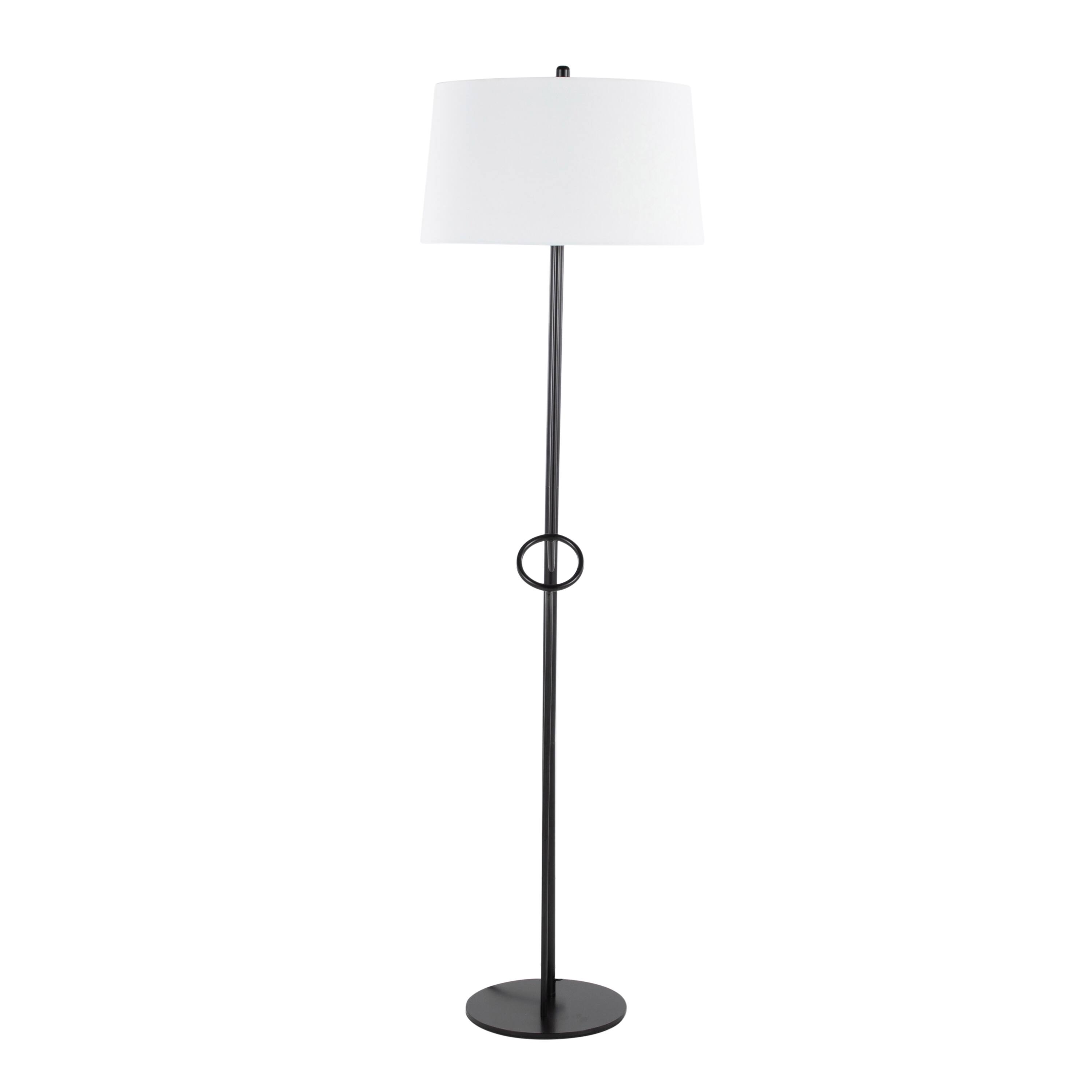 Alt View 1. Loheer - Loheer Contemporary Floor Lamp Black Steel White Linen Shade Tall Standing Light for Living Room Bedroom - Black.