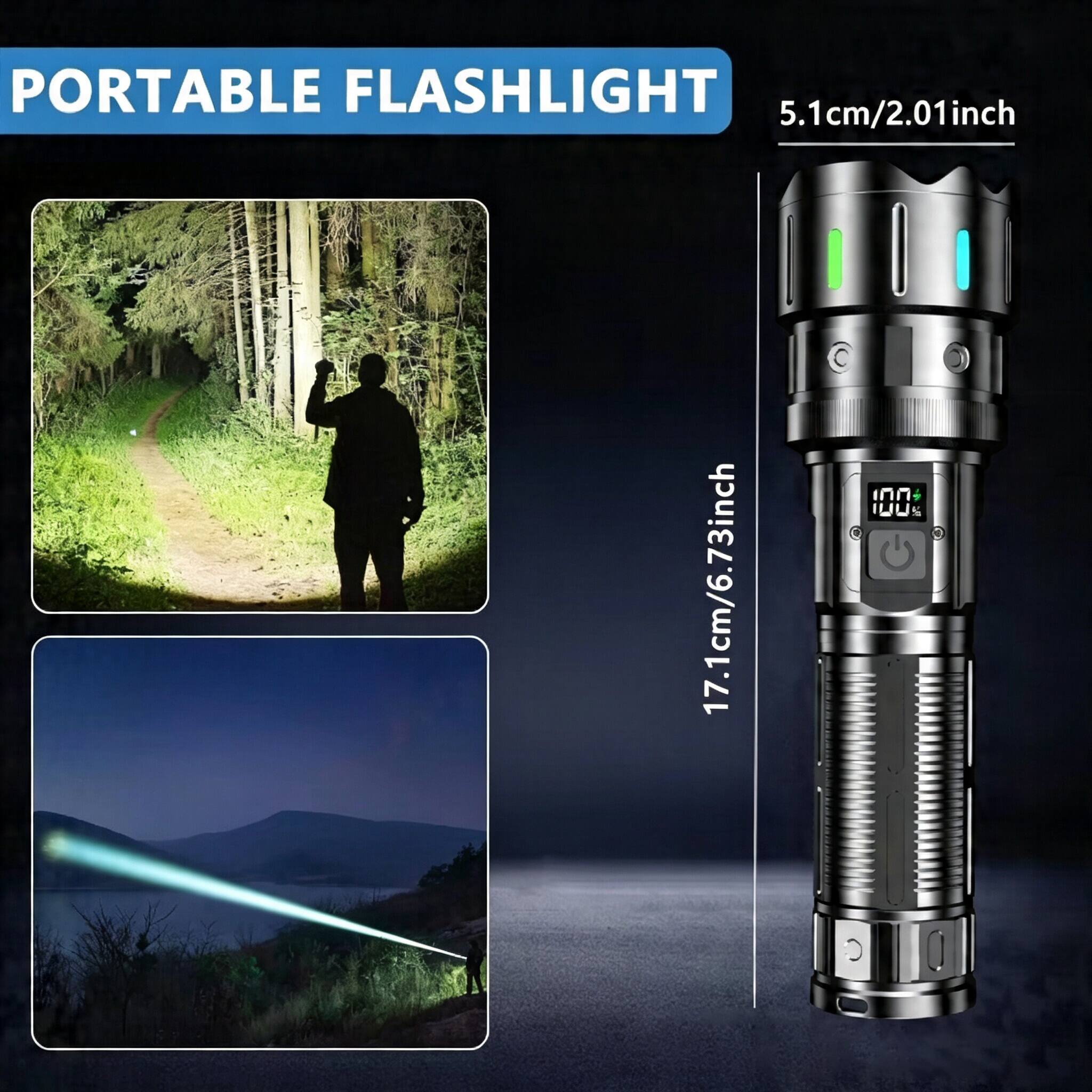 PORTABLE FLASHLIGHT  
5.1cm/2.01inch  
17.1cm/6.73inch