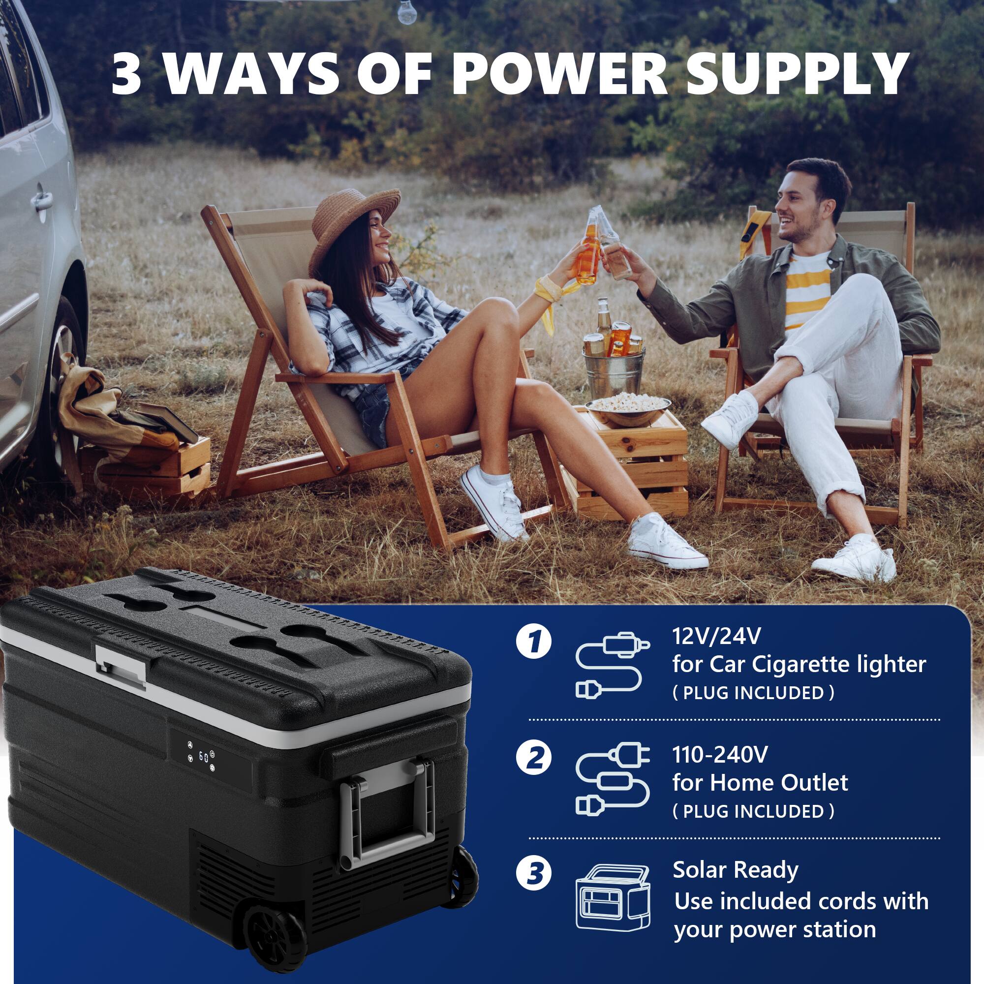SIMZLIFE 12 Volt Car Refrigerator 80QT (75L) Portable Wheeled