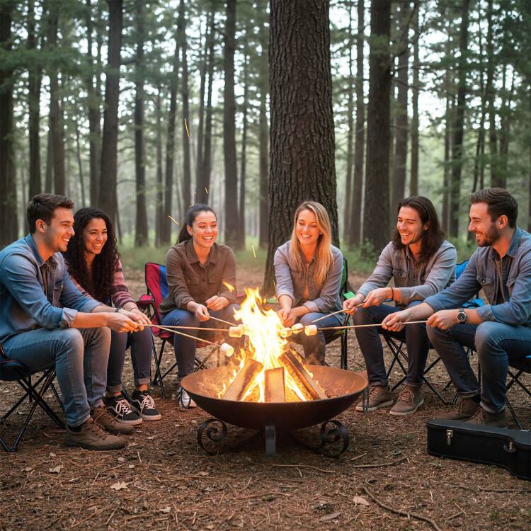 Back. Mondawe - 24 Inch Heavy-Duty Metal Fire Pit Bowl Outdoor Wood-Burning Firepit with Handles - Black.