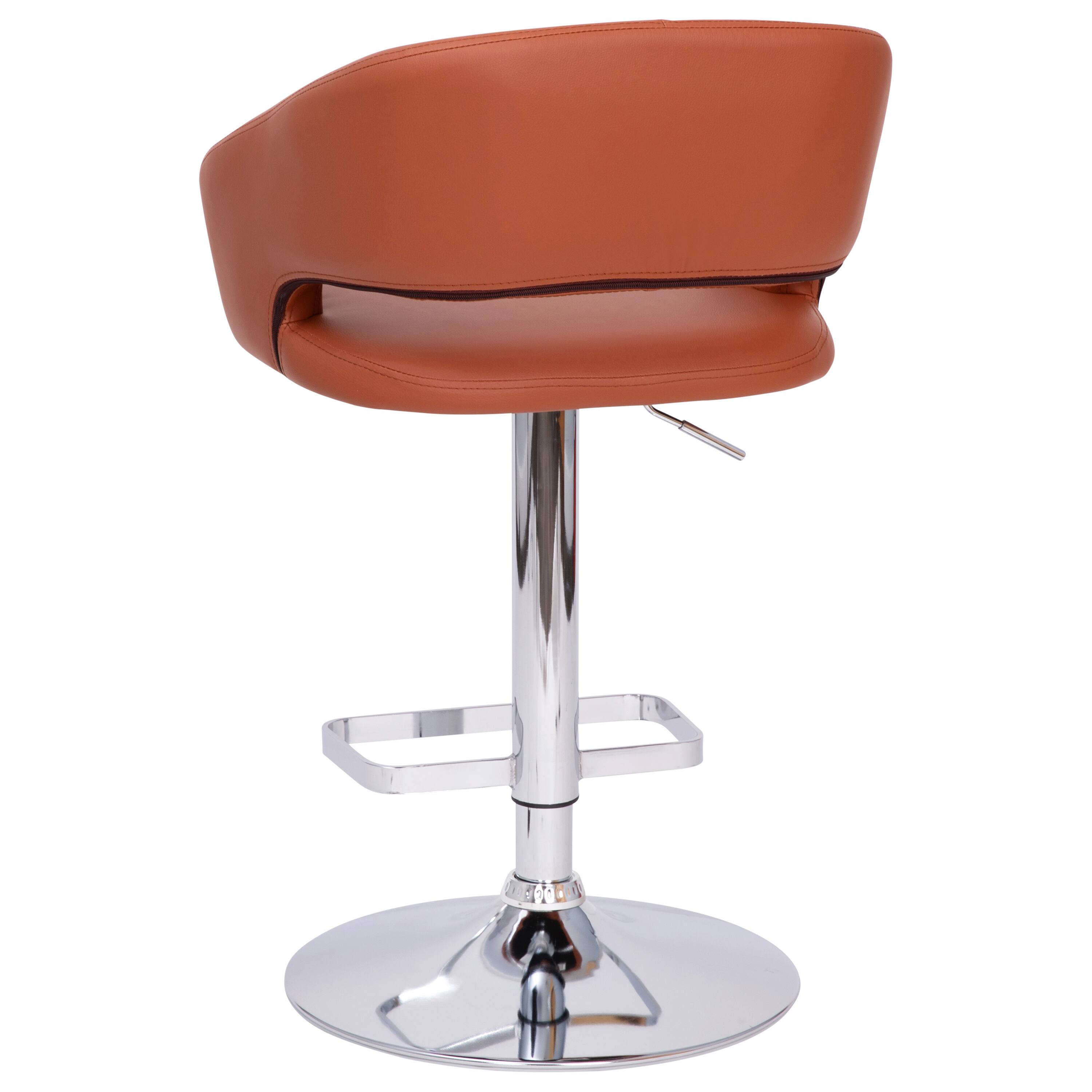 Alt View 7. Emma + Oliver - Shae Contemporary Upholstered Adjustable Height Barstool with Rounded, Cutout Mid-Back and Pedestal Base - Cognac Vinyl/Chrome Frame.