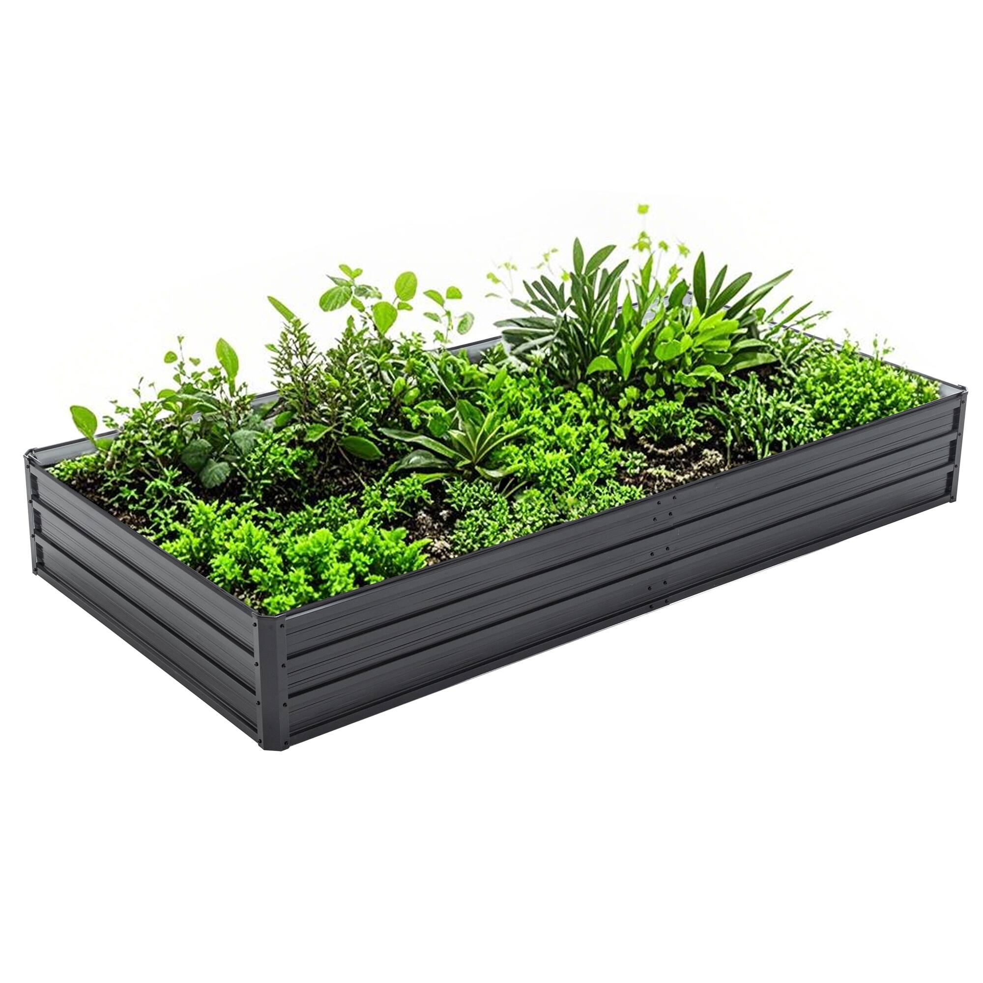 Angle. Mondawe - 8x4x1FT Planter Galvanized Raised Garden Beds - Black.